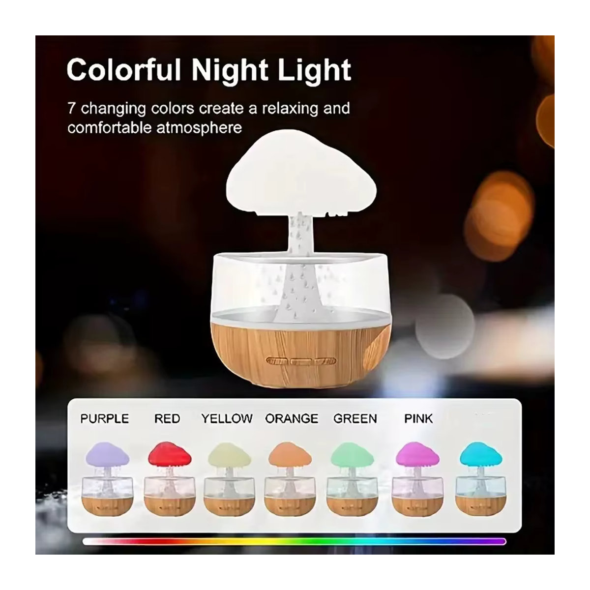 Donirt Regenwolke Luftbefeuchter mit Regentropfen und bunten Pilzen als Atmosphäre Lampe und Aromatherapie Gerät für ätherische Öle in Modernem Design - Bild 2