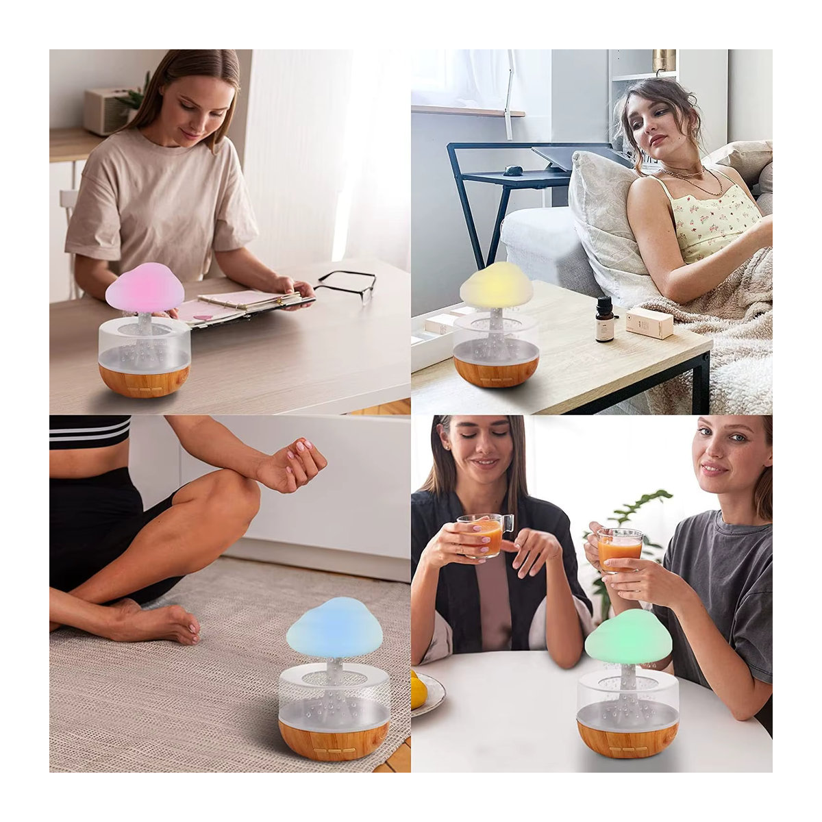 Donirt Regenwolke Luftbefeuchter mit Regentropfen und bunten Pilzen als Atmosphäre Lampe und Aromatherapie Gerät für ätherische Öle in Modernem Design - Bild 6
