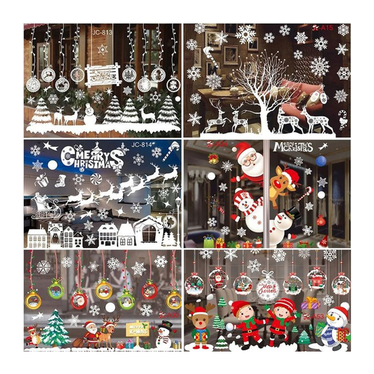 DOORSACCERY Elektrostatische Weihnachtsfenster Aufkleber in Weiß und Mehrfarbig mit verschiedenen Mustern für Spurenfreie Glasdekoration - Bild 1