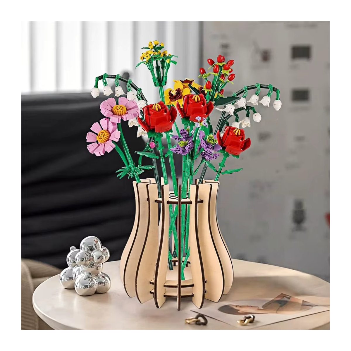 DOORSACCERY Holzpuzzle-Vasen-Set aus Holz in Weiß und Mehrfarbig als DIY-Blumenhalter und ästhetische Tischdekoration - Bild 2
