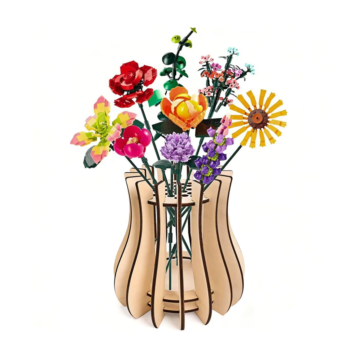 DOORSACCERY Holzpuzzle-Vasen-Set aus Holz in Weiß und Mehrfarbig als DIY-Blumenhalter und ästhetische Tischdekoration - Bild 5