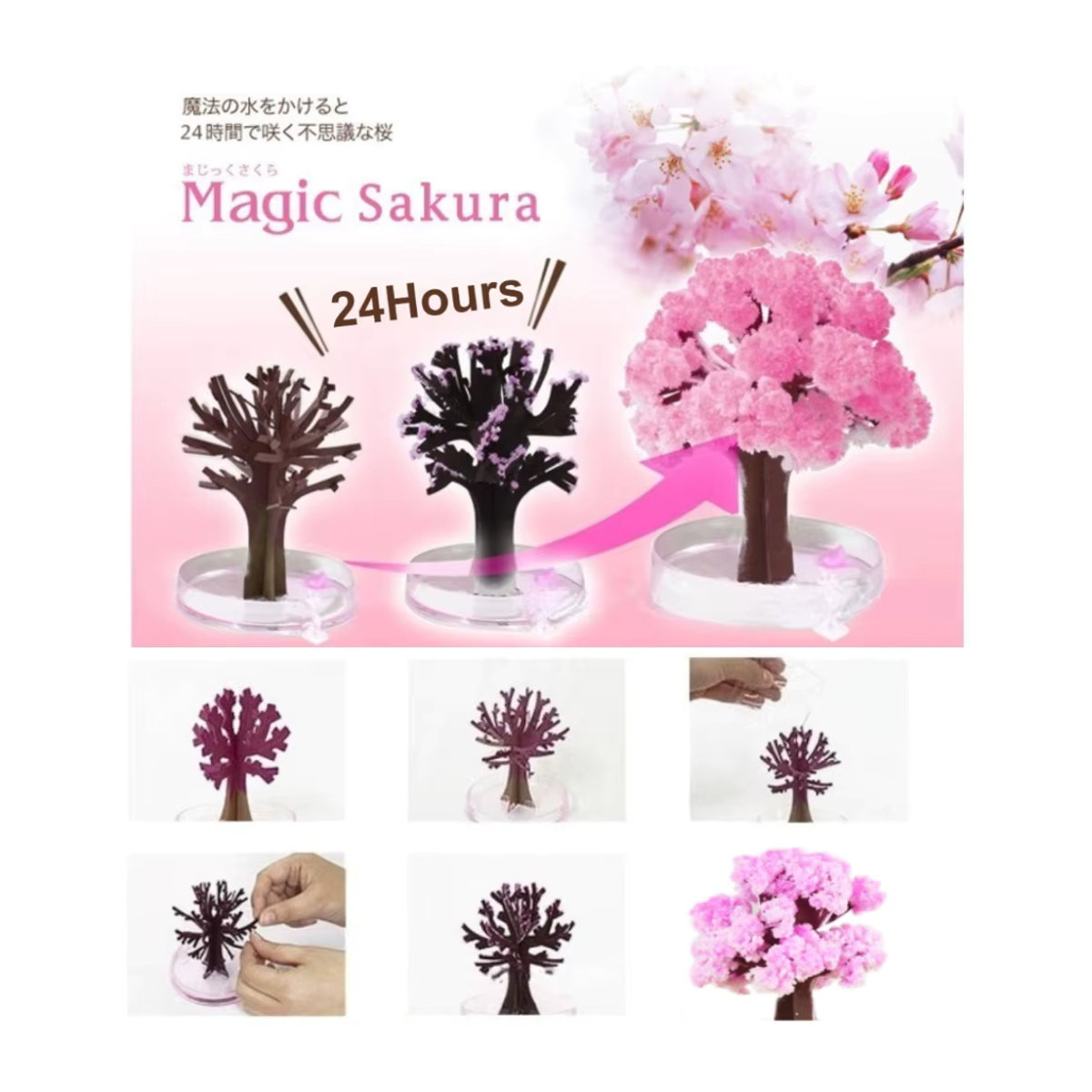 DOORSACCERY Mini Magisches Wachsendes Sakura Kristall Baum Ornament in Rosa als DIY Deko und Wissenschafts-Spielzeug - Bild 2