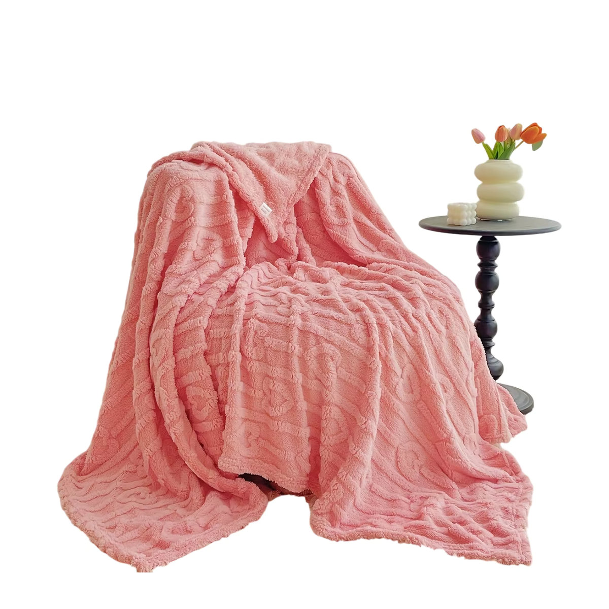 Doppelseitige Fleece-Jacquard-Herzdecke in Rosa für dein Schlafzimmer oder Wohnzimmer - Bild 2
