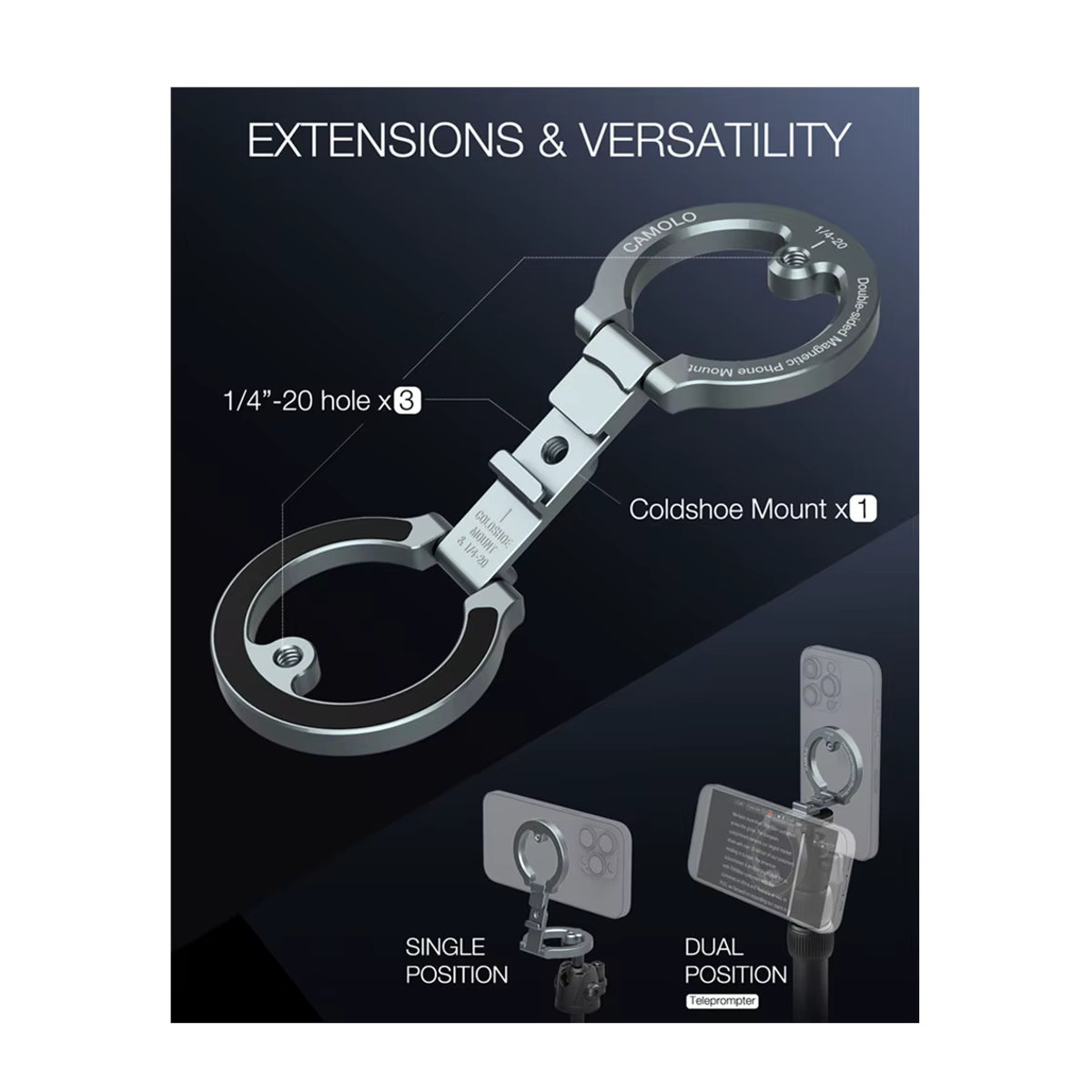Doppelseitiger magnetischer Telefonhalter mit 1/4"-20 Kaltschuh für MagSafe iPhone und Android sowie Stativ und Gym-Nutzung - Bild 5