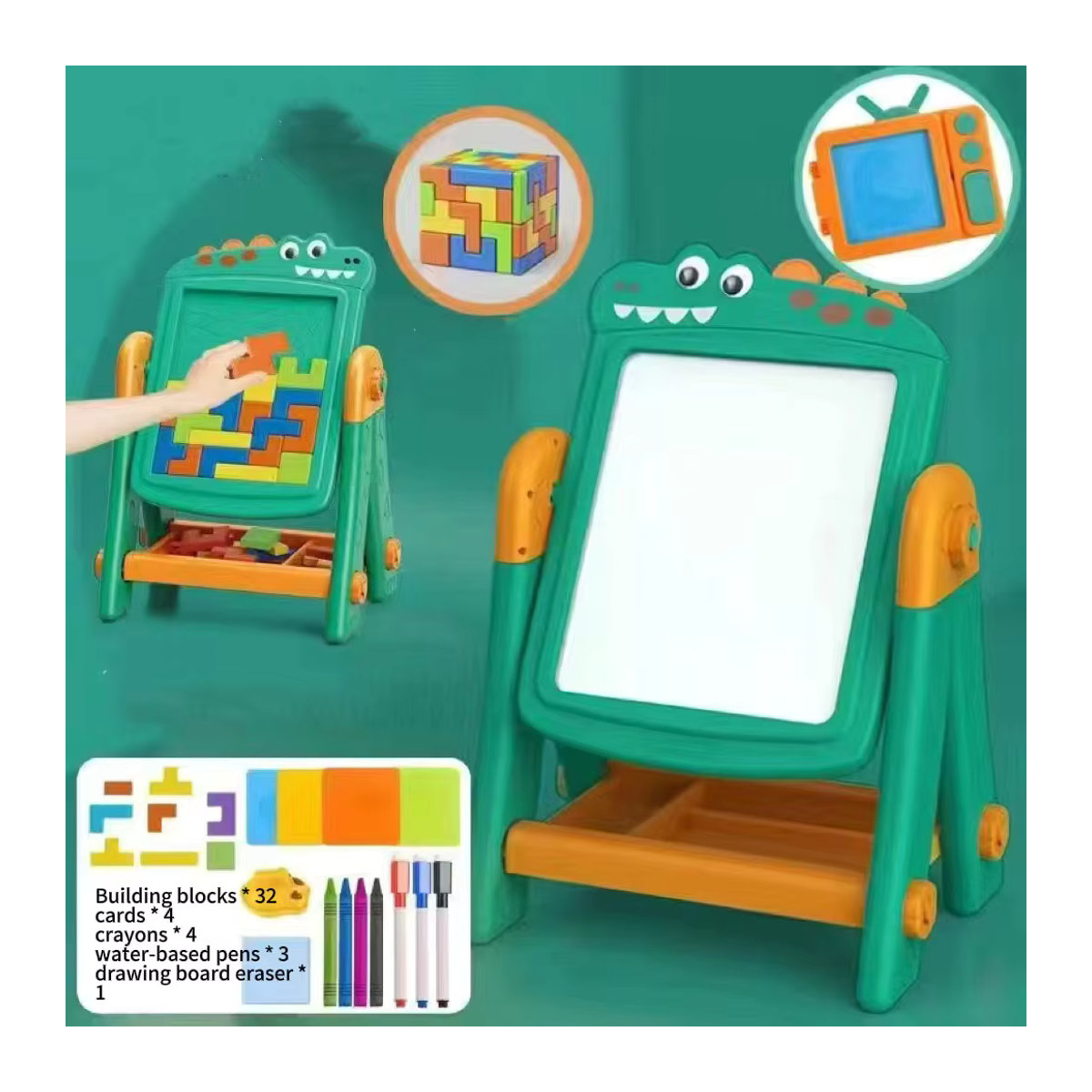 Doppelseitiger Zeichentisch für Kinder als Graffiti-Zeichenbrett und Spieltisch aus Kunststoff in Grün und Bunt - Bild 1