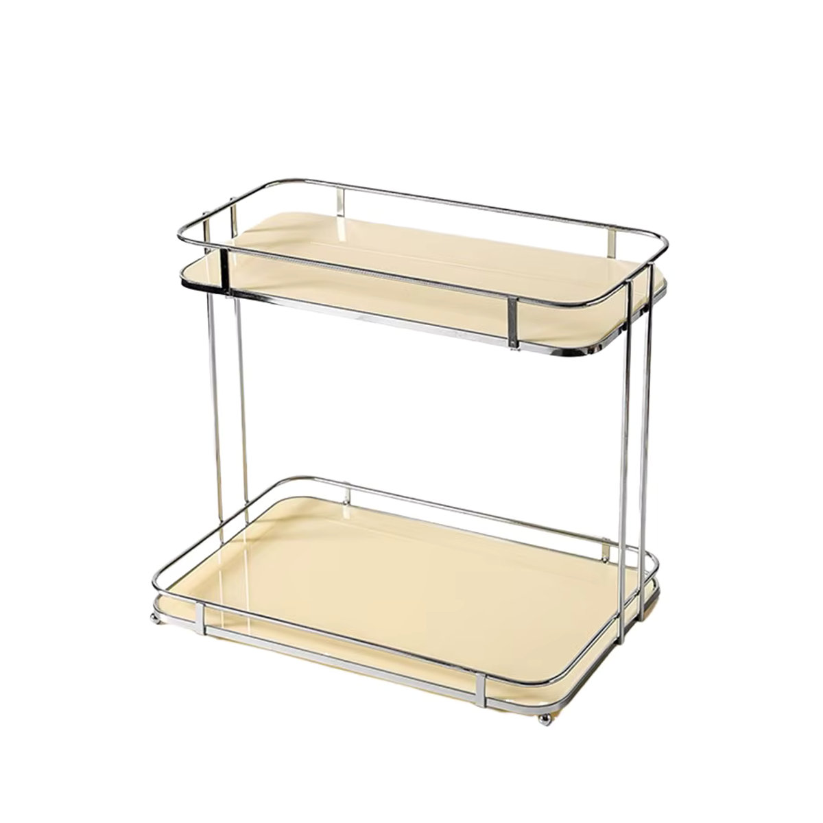 Doppelstöckiges Tischregal aus Eisen und Acryl mit transparenten Regalböden in Weiß für Zuhause und Büro - Bild 3