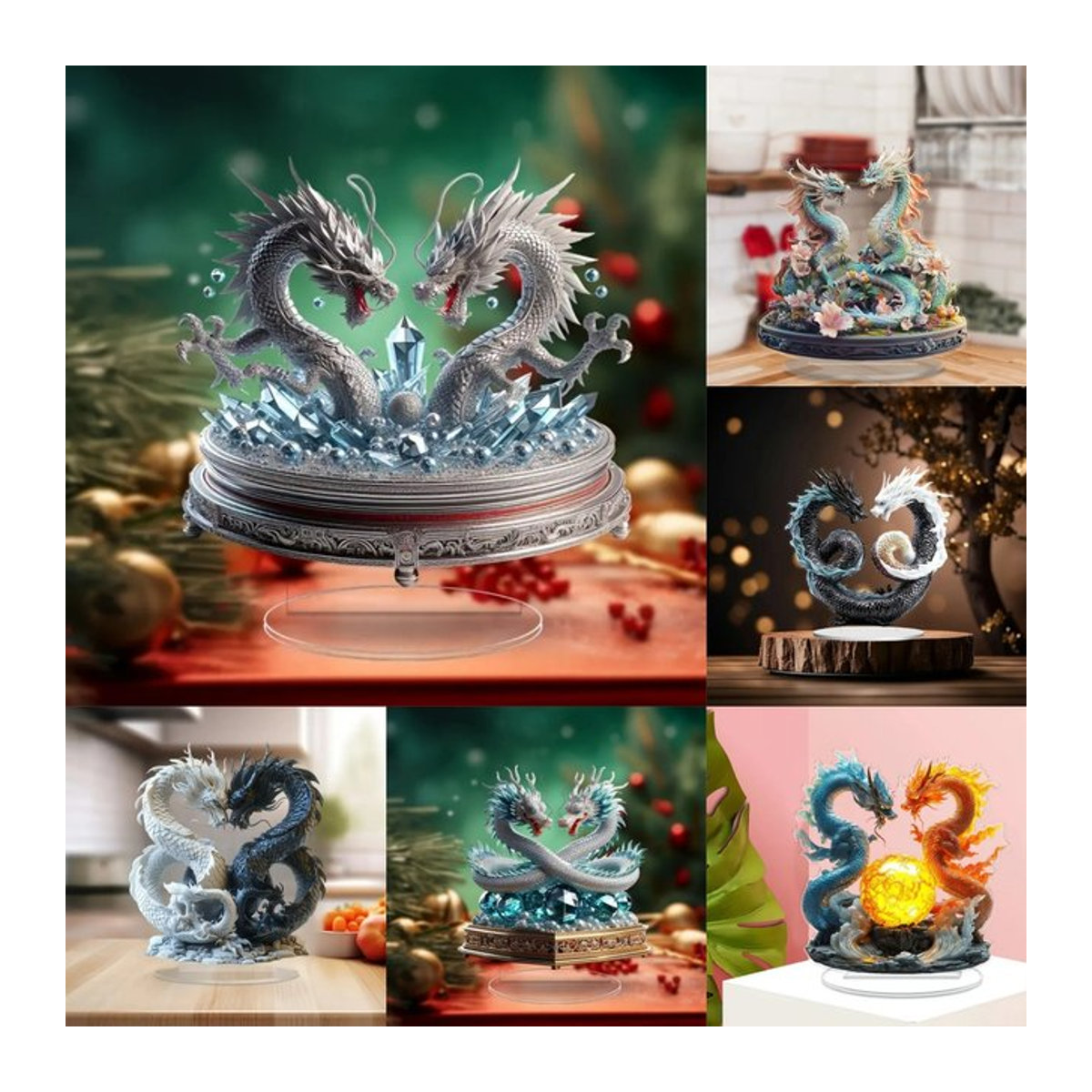 Doppelte Drachen Tischdekoration im chinesischen Stil aus Acryl, mehrfarbiges Ornament für Zuhause und Büro - Bild 1