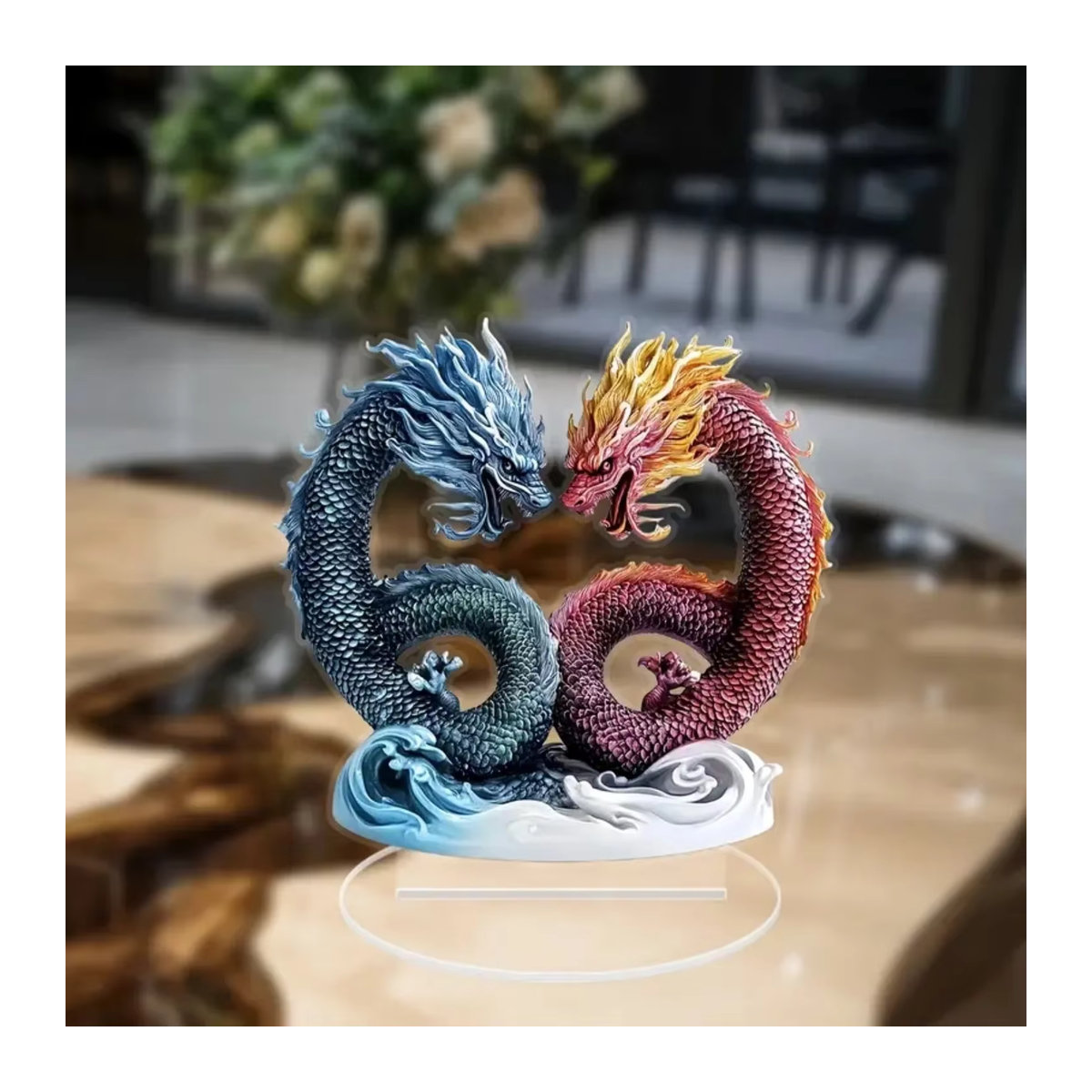 Doppelte Drachen Tischdekoration im chinesischen Stil aus Acryl, mehrfarbiges Ornament für Zuhause und Büro - Bild 2