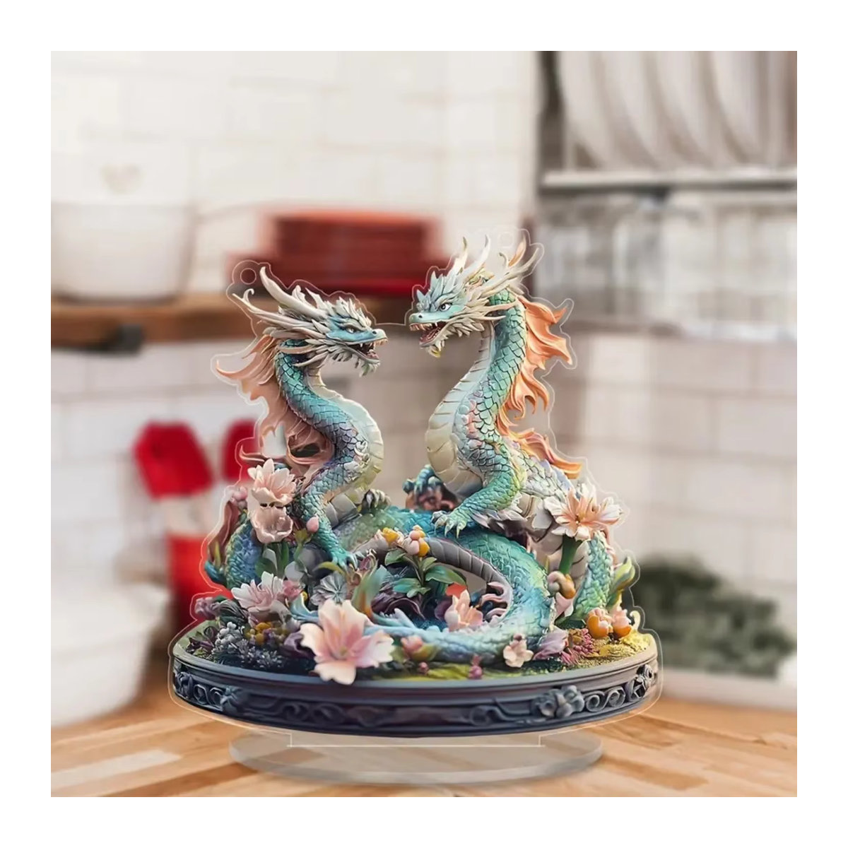 Doppelte Drachen Tischdekoration im chinesischen Stil aus Acryl, mehrfarbiges Ornament für Zuhause und Büro - Bild 3