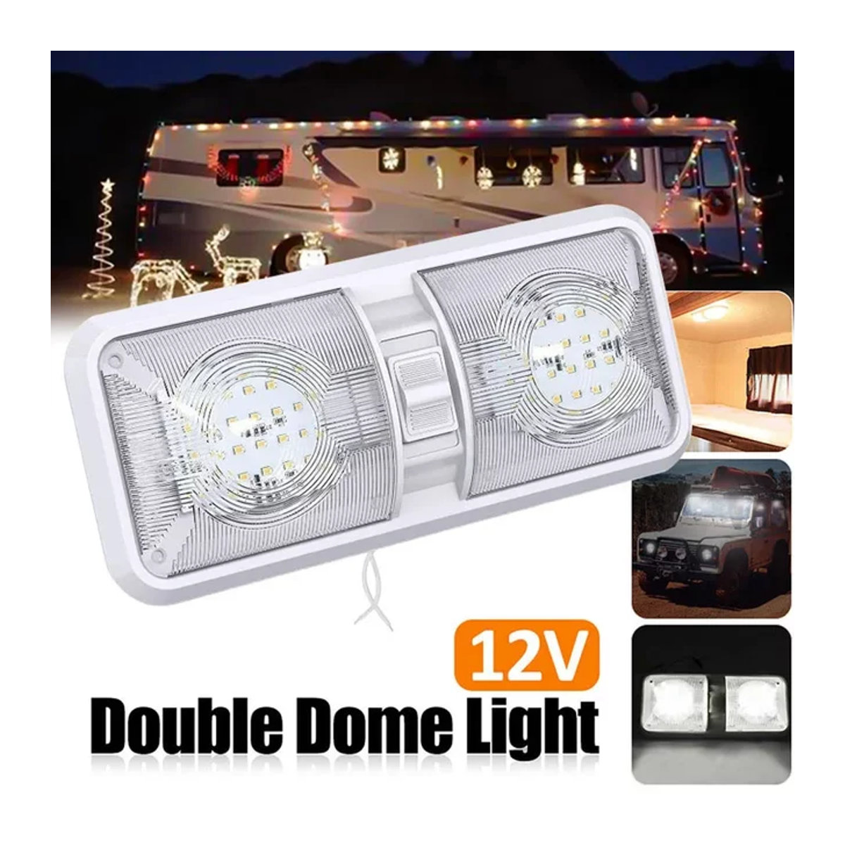 Doppelte LED-Kuppelleuchte für Wohnmobile und Boote mit Schalter, Deckenlampe in Weiß, Lichtfarbe Neutralweiß, 12 V - Bild 1