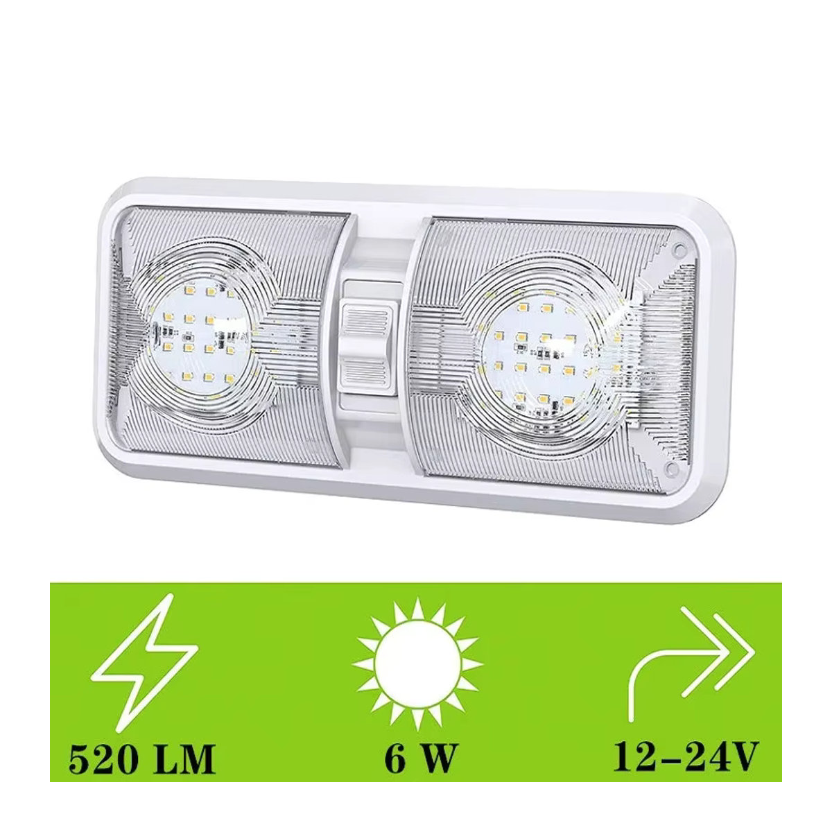 Doppelte LED-Kuppelleuchte für Wohnmobile und Boote mit Schalter, Deckenlampe in Weiß, Lichtfarbe Neutralweiß, 12 V - Bild 2