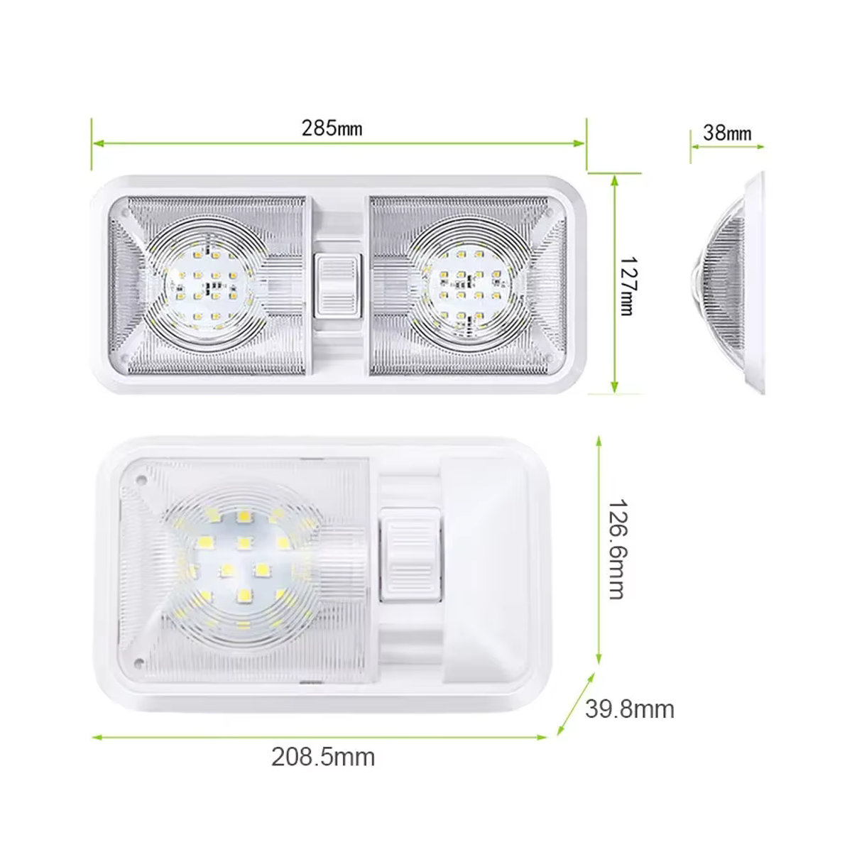 Doppelte LED-Kuppelleuchte für Wohnmobile und Boote mit Schalter, Deckenlampe in Weiß, Lichtfarbe Neutralweiß, 12 V - Bild 3