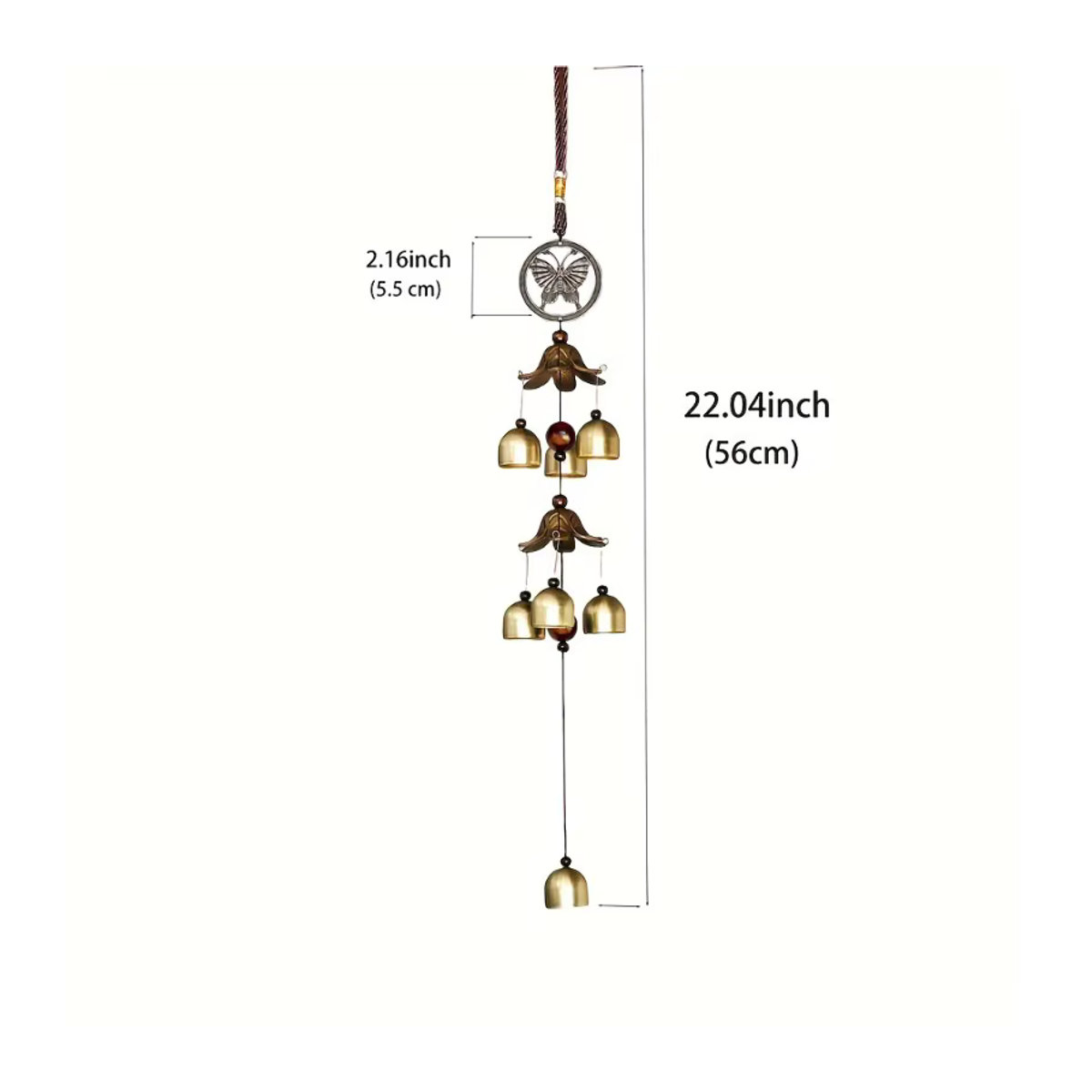 Doppelter Metallglocken-Anhänger im Bohemian-Stil mit Schmetterlingen in Messingfarbe als Windspiel zur Dekoration für dein Zuhause oder deine Terrasse - Bild 4
