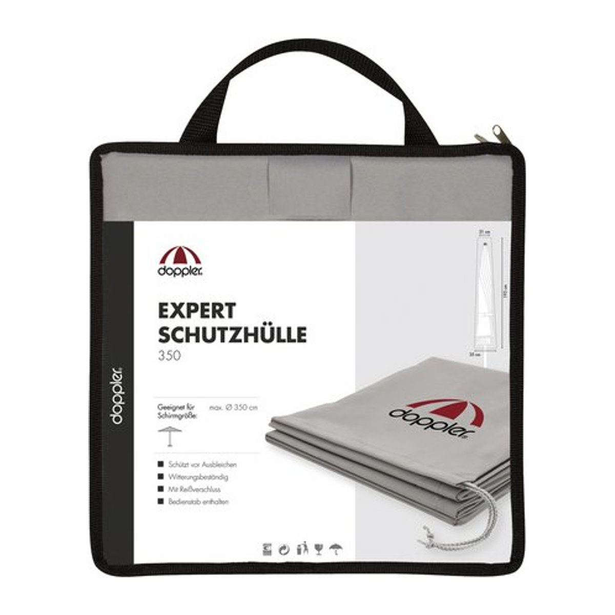 Doppler Expert Schirmhülle für Sonnenschirme mit Reißverschluss und Stab, Grau, B/H/T: 35 x 193 x 1 cm - Bild 1