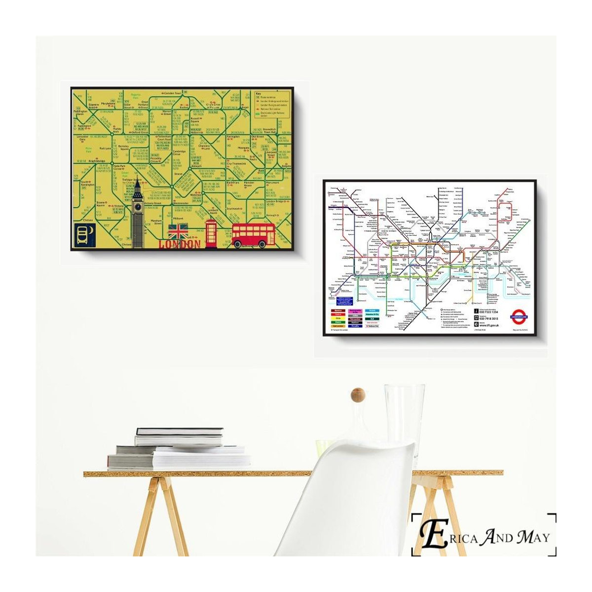Dopudu Art Museum Vintage U-Bahn-Karte New York London Leinwandgemälde in Gelb, B/H: 60 x 40 cm - Bild 1