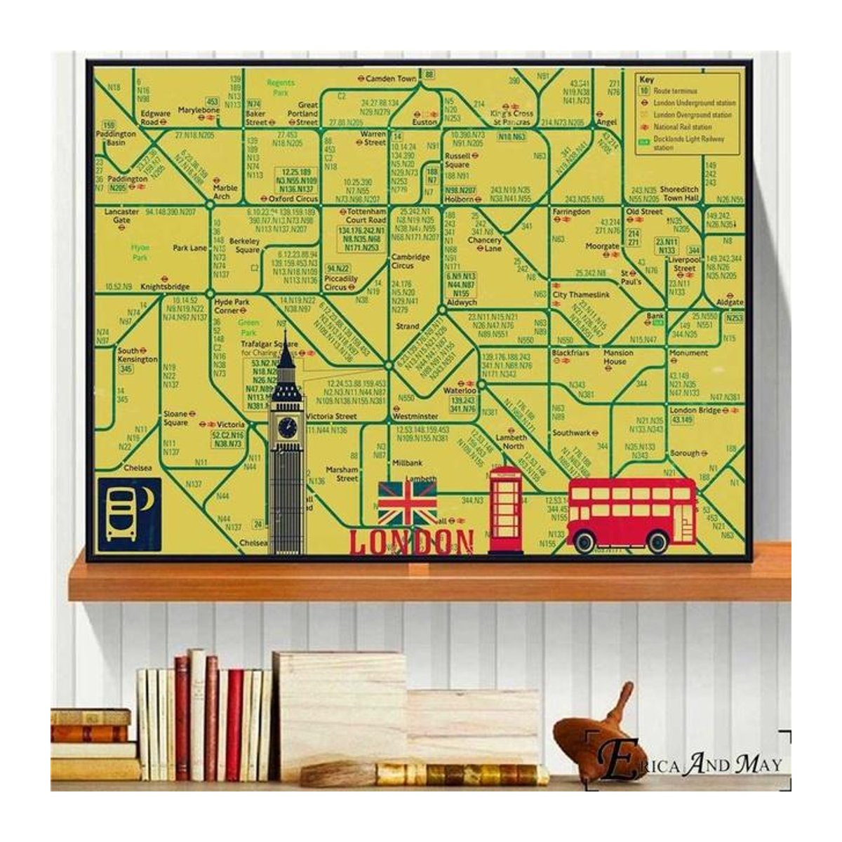 Dopudu Art Museum Vintage U-Bahn-Karte New York London Leinwandgemälde in Gelb, B/H: 60 x 40 cm - Bild 2