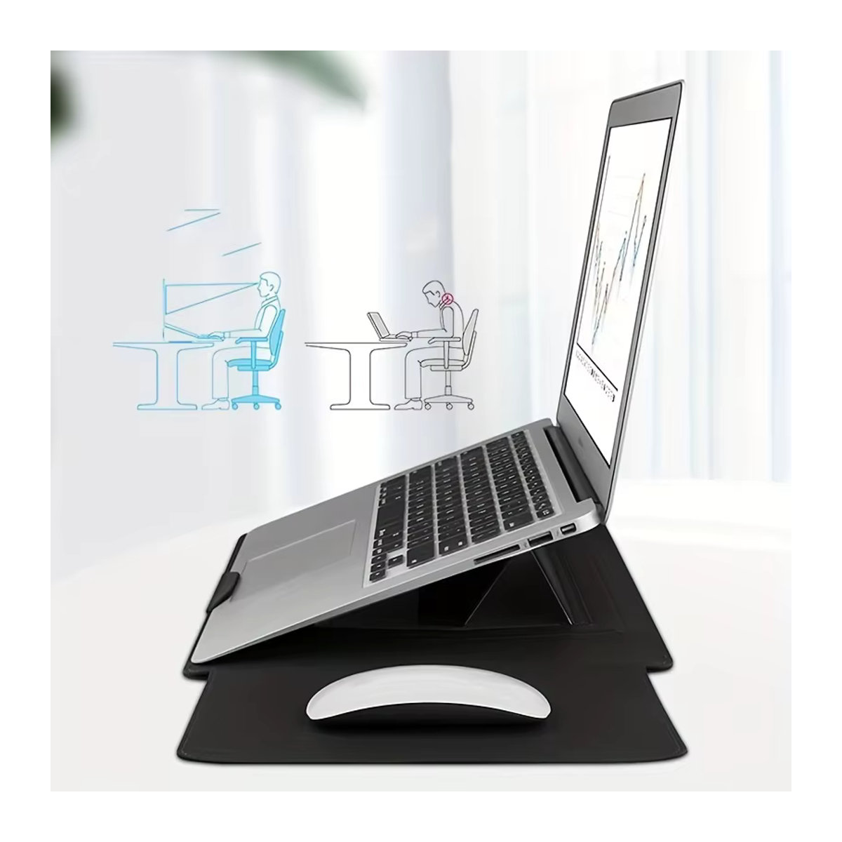 Dormin Leder-Laptop-Hülle in Grau mit verstellbarem ergonomischem Ständer und minimalistischem Design für 13,3 bis 15,6 Zoll - Bild 2