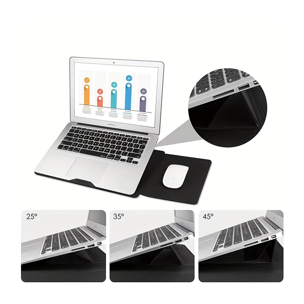 Dormin Leder-Laptop-Hülle in Grau mit verstellbarem ergonomischem Ständer und minimalistischem Design für 13,3 bis 15,6 Zoll - Bild 3