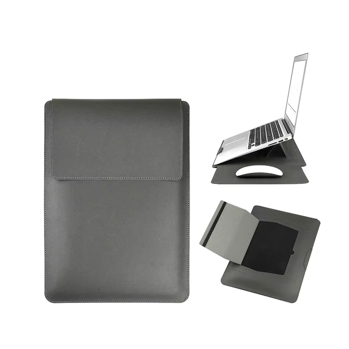 Dormin Leder-Laptop-Hülle in Grau mit verstellbarem ergonomischem Ständer und minimalistischem Design für 13,3 bis 15,6 Zoll - Bild 6