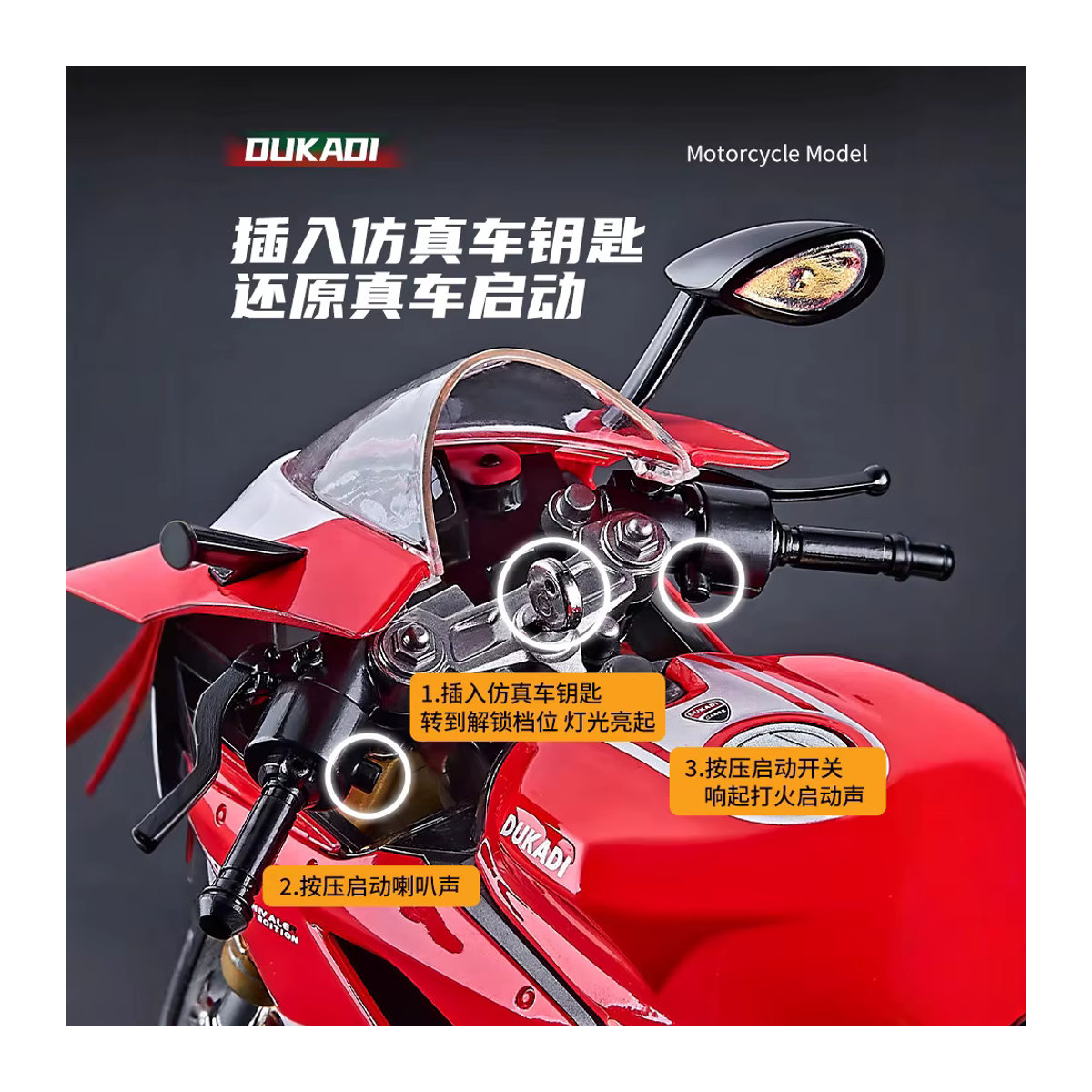 Double Horses Motorrad Modell aus Metall 1:9 Simulation Legierung in Rot - Bild 3