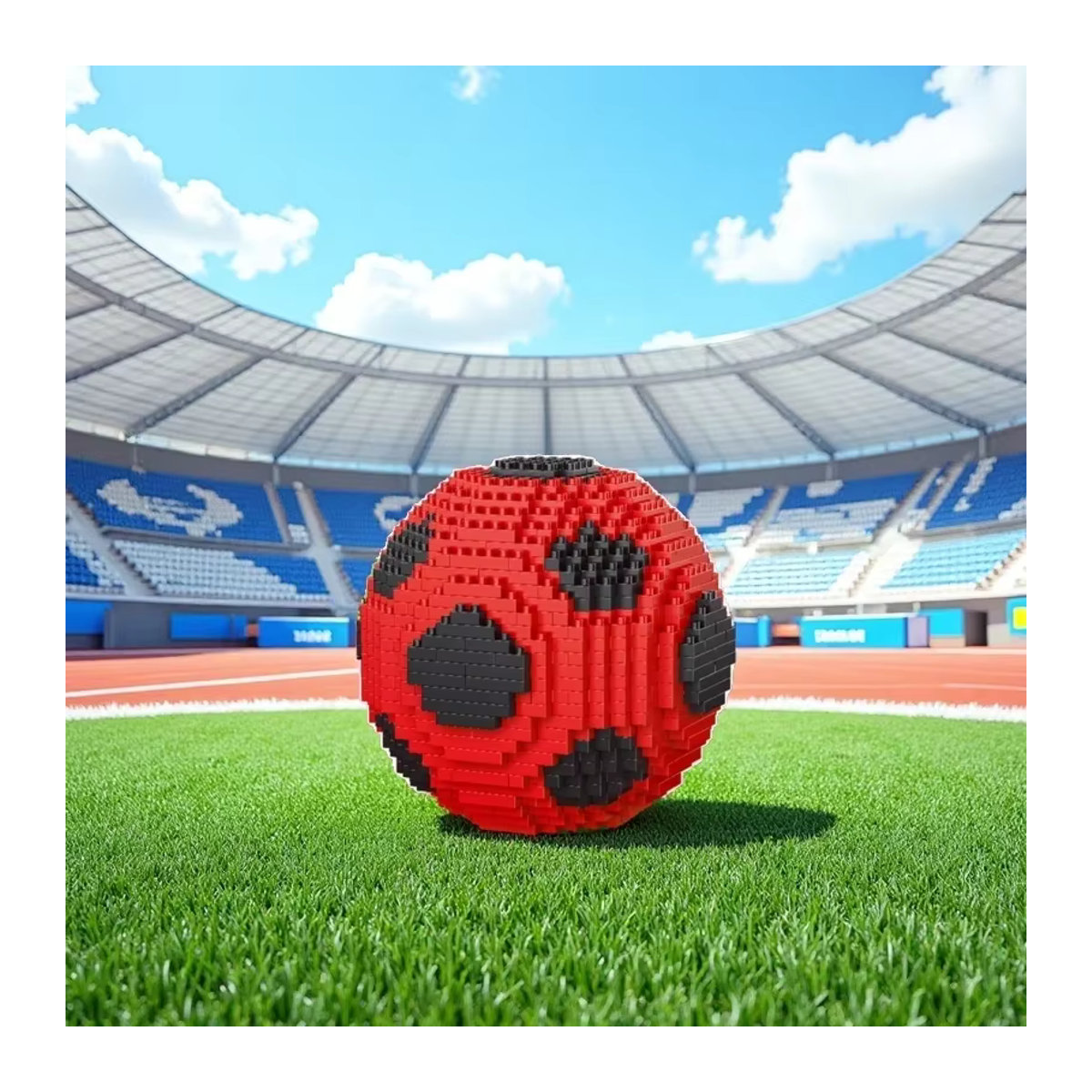 Doubuilt Fußball-Mikro Bausteine in Rot als geometrische Desktop-Dekoration aus Kunststoff - Bild 2