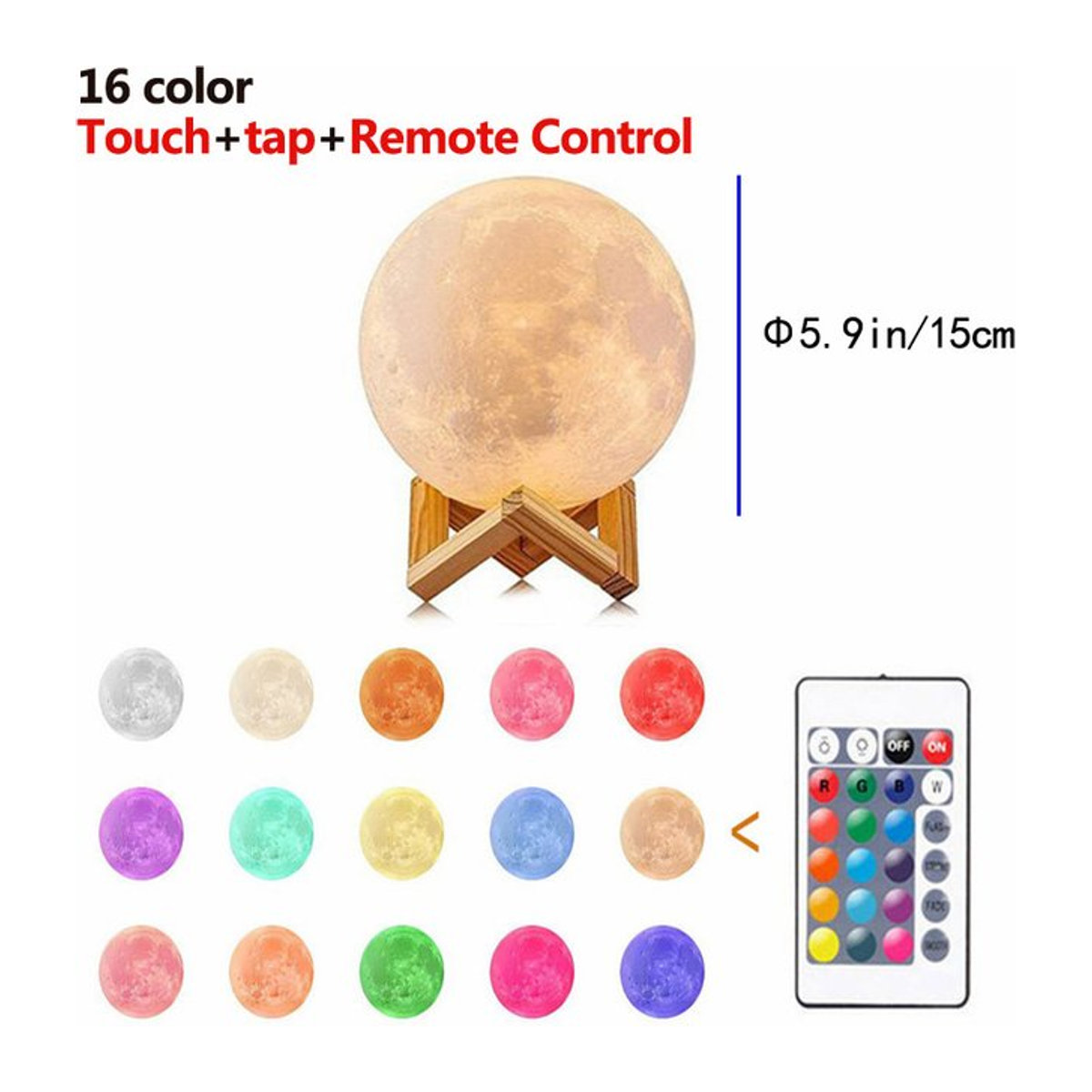 DOUWENXI 3D-Druck Mondlampe mit 16 Farben, wiederaufladbare LED-Nachtlicht mit Touch- und Fernbedienung, buntes Design für die Schlafzimmerdekoration - Bild 1