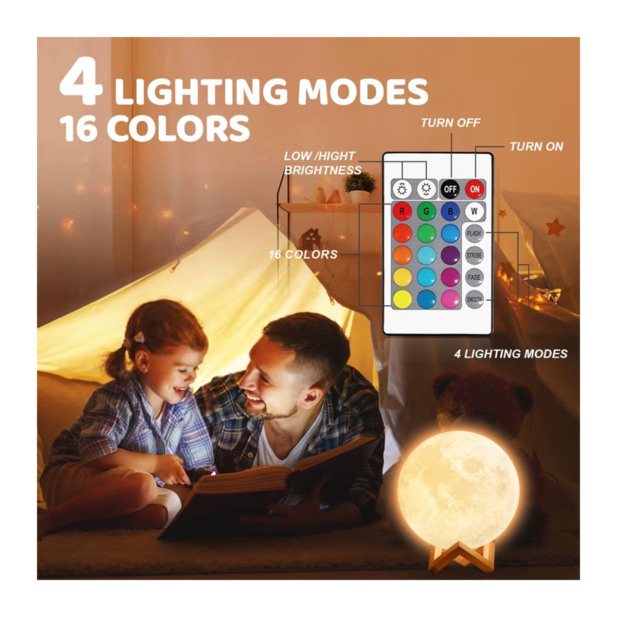 DOUWENXI 3D-Druck Mondlampe mit 16 Farben, wiederaufladbare LED-Nachtlicht mit Touch- und Fernbedienung, buntes Design für die Schlafzimmerdekoration - Bild 2