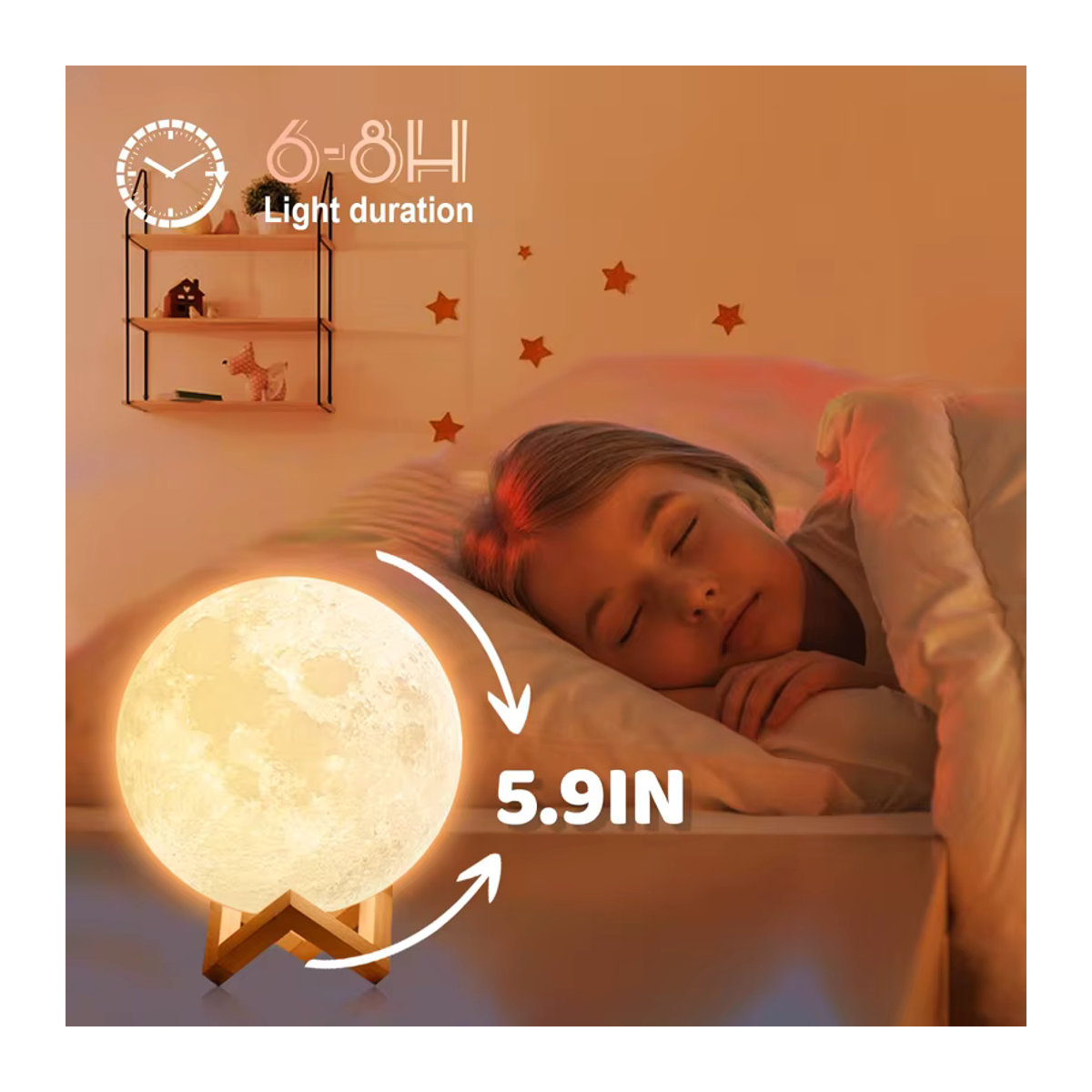 DOUWENXI 3D-Druck Mondlampe mit 16 Farben, wiederaufladbare LED-Nachtlicht mit Touch- und Fernbedienung, buntes Design für die Schlafzimmerdekoration - Bild 5