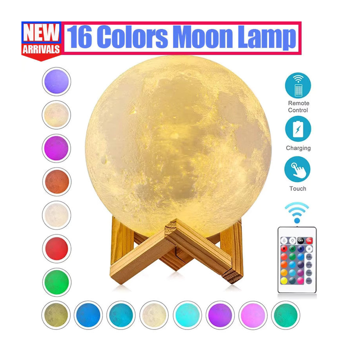 DOUWENXI 3D LED Mond Lampe Bunt als skandinavische Tischlampe für das Schlafzimmer oder als Dekoration - Bild 3