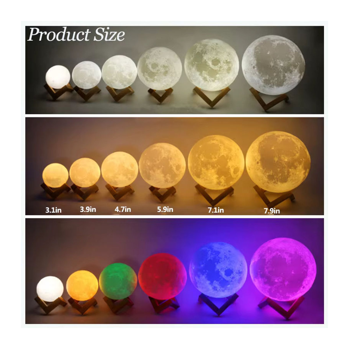 DOUWENXI 3D LED Mond Lampe Bunt als skandinavische Tischlampe für das Schlafzimmer oder als Dekoration - Bild 6