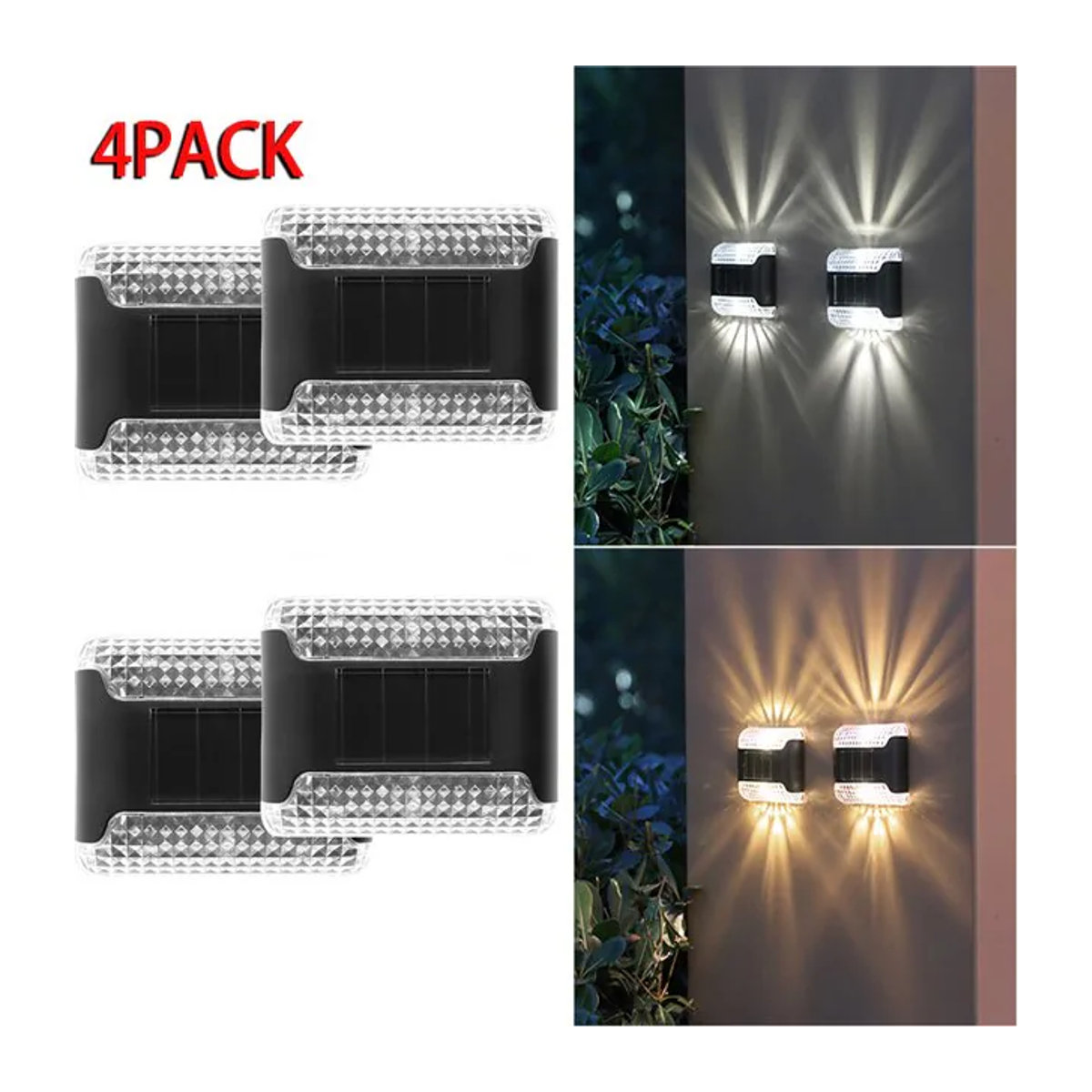 DOUWENXI 4er-Pack LED Solar-Wandleuchte in Schwarz für Außenbereich, Garten und Terrasse im minimalistischen Design - Bild 1