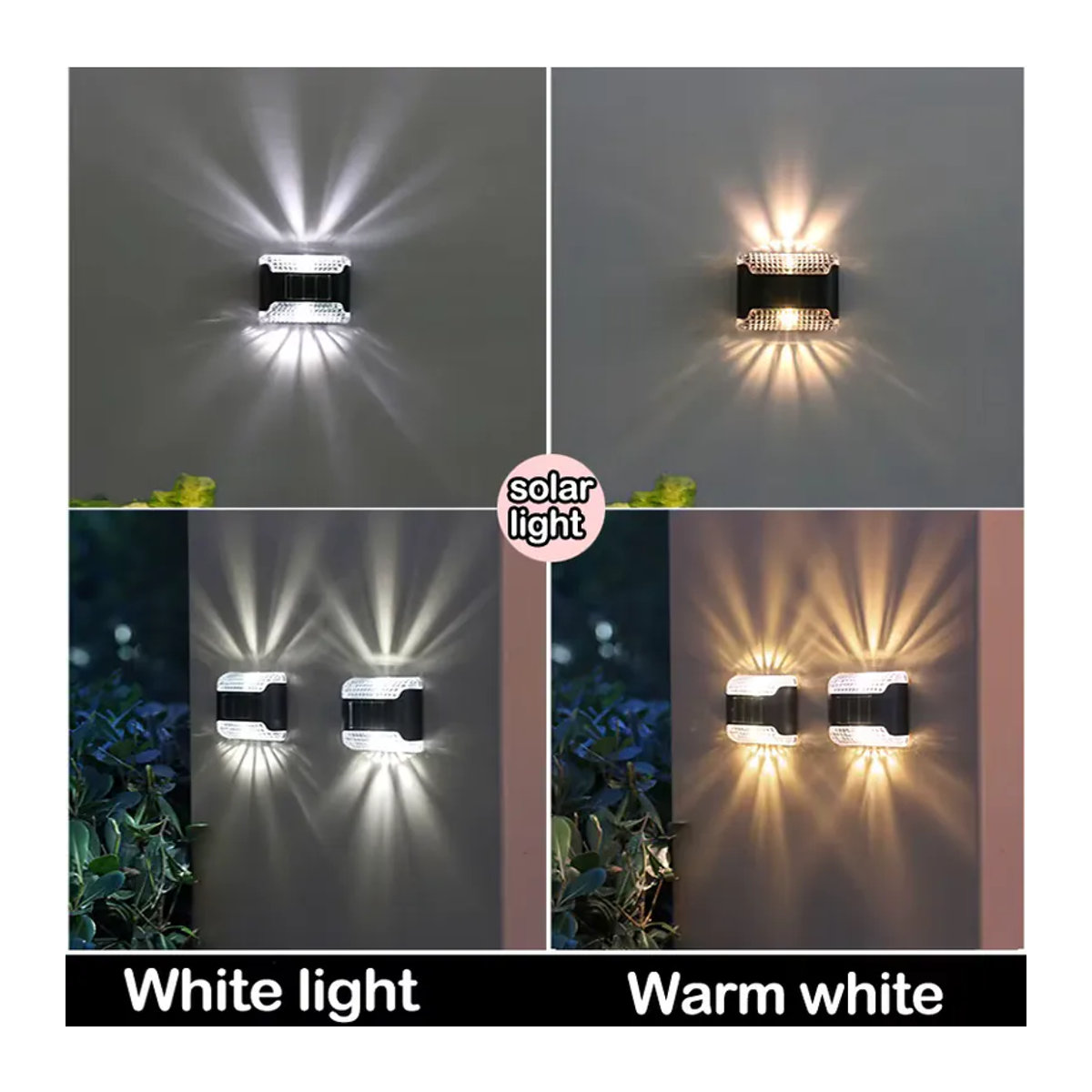 DOUWENXI 4er-Pack LED Solar-Wandleuchte in Schwarz für Außenbereich, Garten und Terrasse im minimalistischen Design - Bild 2