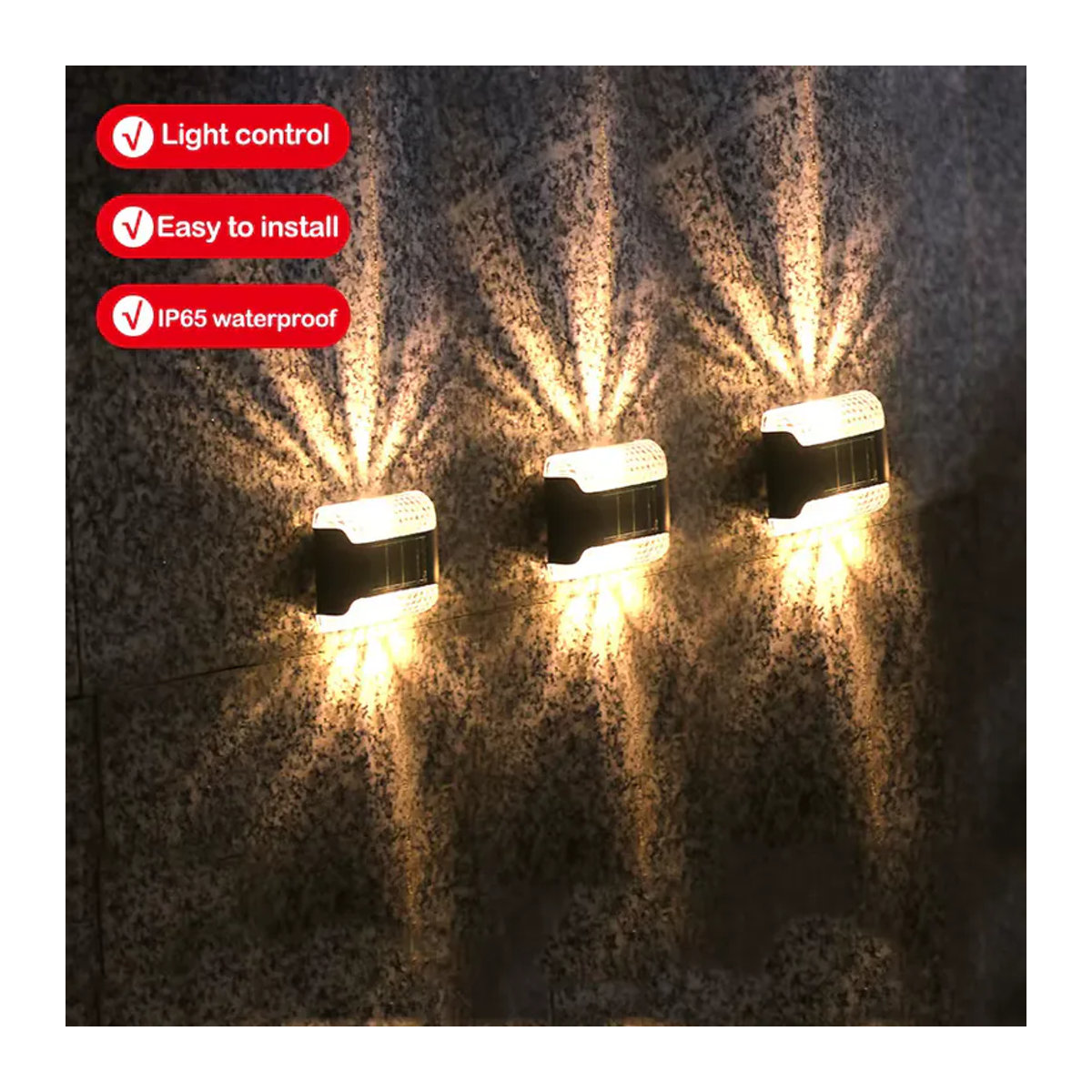 DOUWENXI 4er-Pack LED Solar-Wandleuchte in Schwarz für Außenbereich, Garten und Terrasse im minimalistischen Design - Bild 3