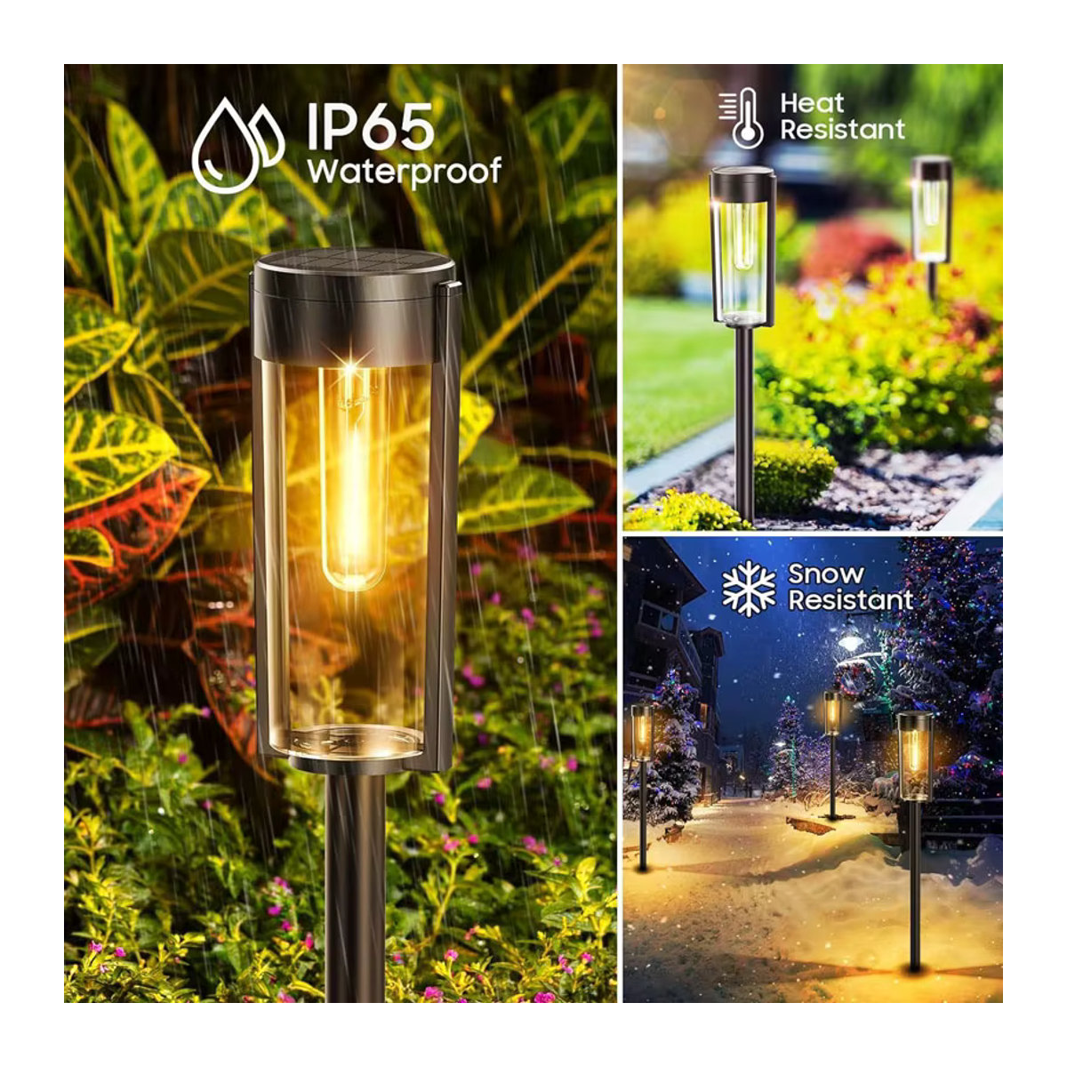 DOUWENXI 6er-Pack Retro Solar Wegeleuchten aus Kunststoff, Schwarz, Warmweißes LED Licht, Wasserdicht für Garten und Außenbereich - Bild 3