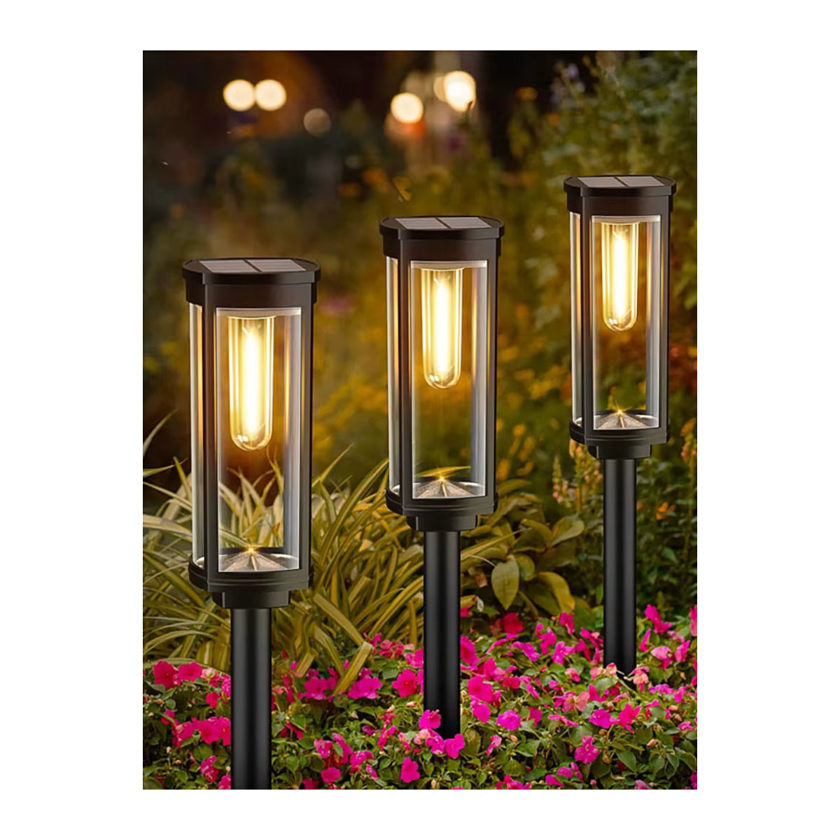 DOUWENXI 6er-Pack Retro Solar Wegeleuchten aus Kunststoff, Schwarz, Warmweißes LED Licht, Wasserdicht für Garten und Außenbereich - Bild 7