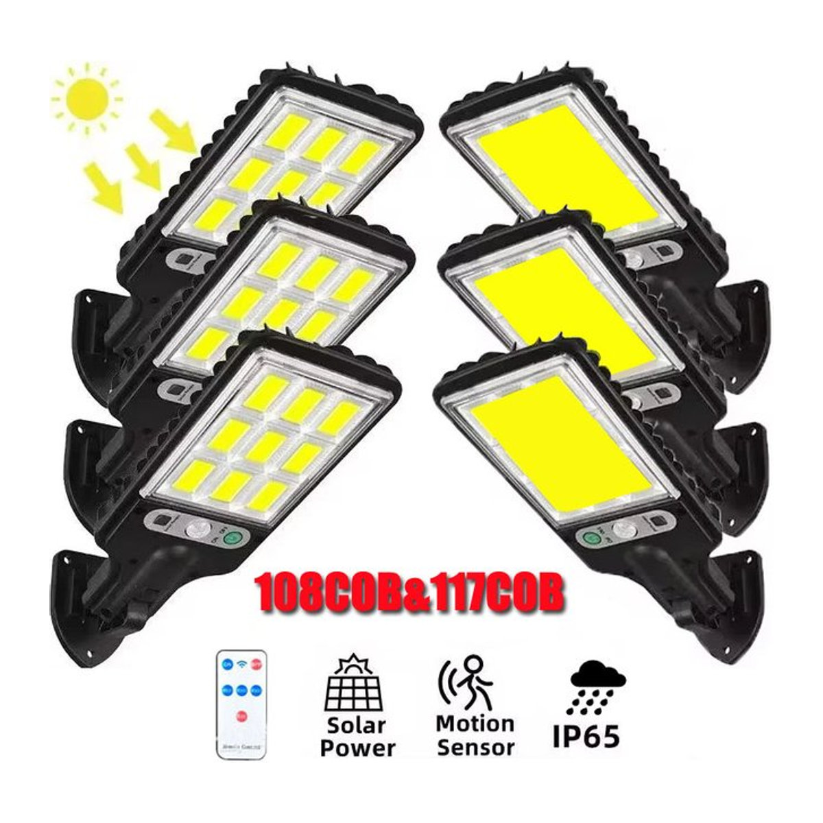 DOUWENXI COB Solar Wandleuchte mit Bewegungssensor und Fernbedienung, Schwarz, Wasserdicht mit 3 Lichtmodi für Garten und Außenbereich - Bild 1