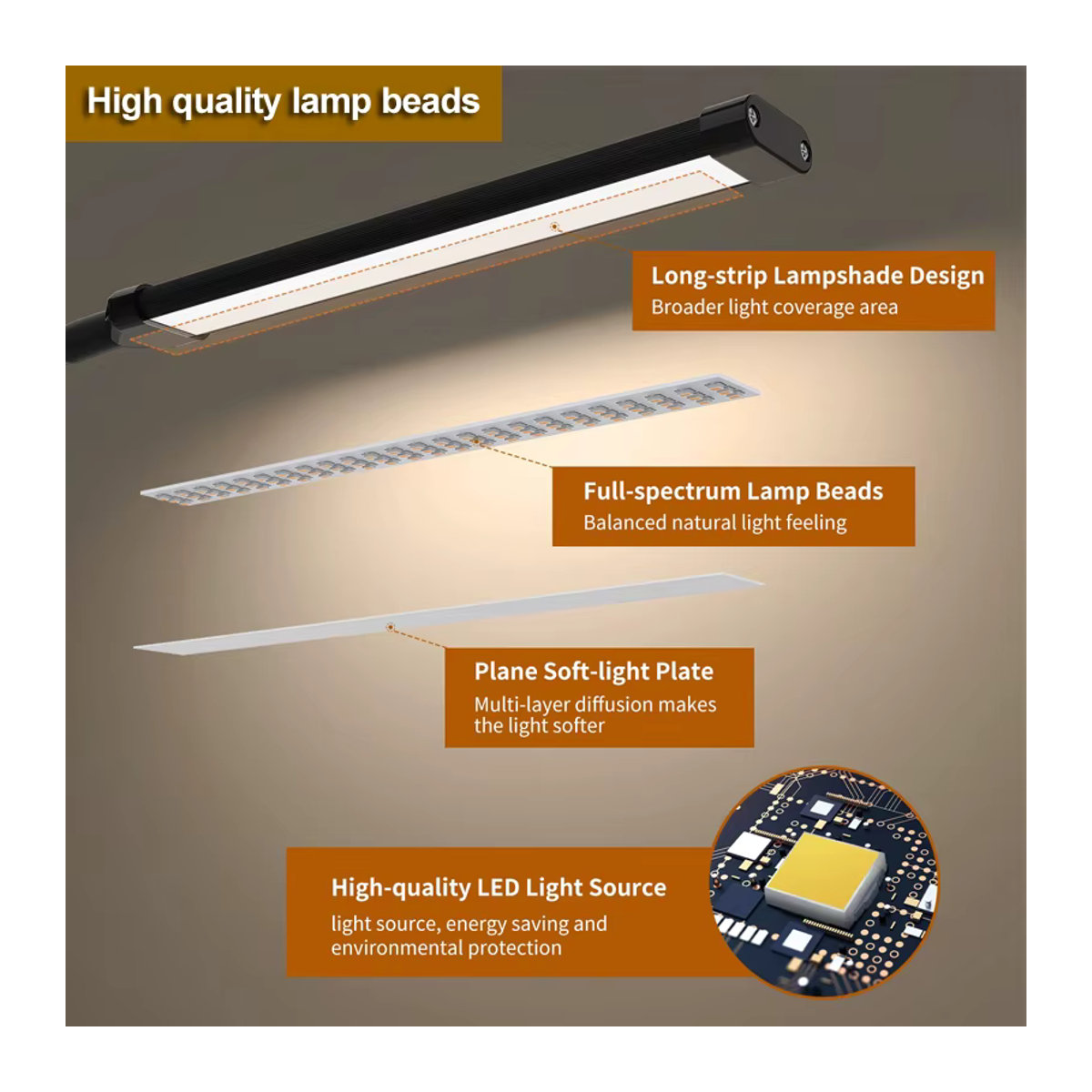 DOUWENXI LED-Schreibtischlampe in Schwarz mit Klemme, dimmbar mit 10 Helligkeitsstufen und 3 Beleuchtungsmodi, USB-Stromversorgung, flexible Leselampe im minimalistischen Design - Bild 6