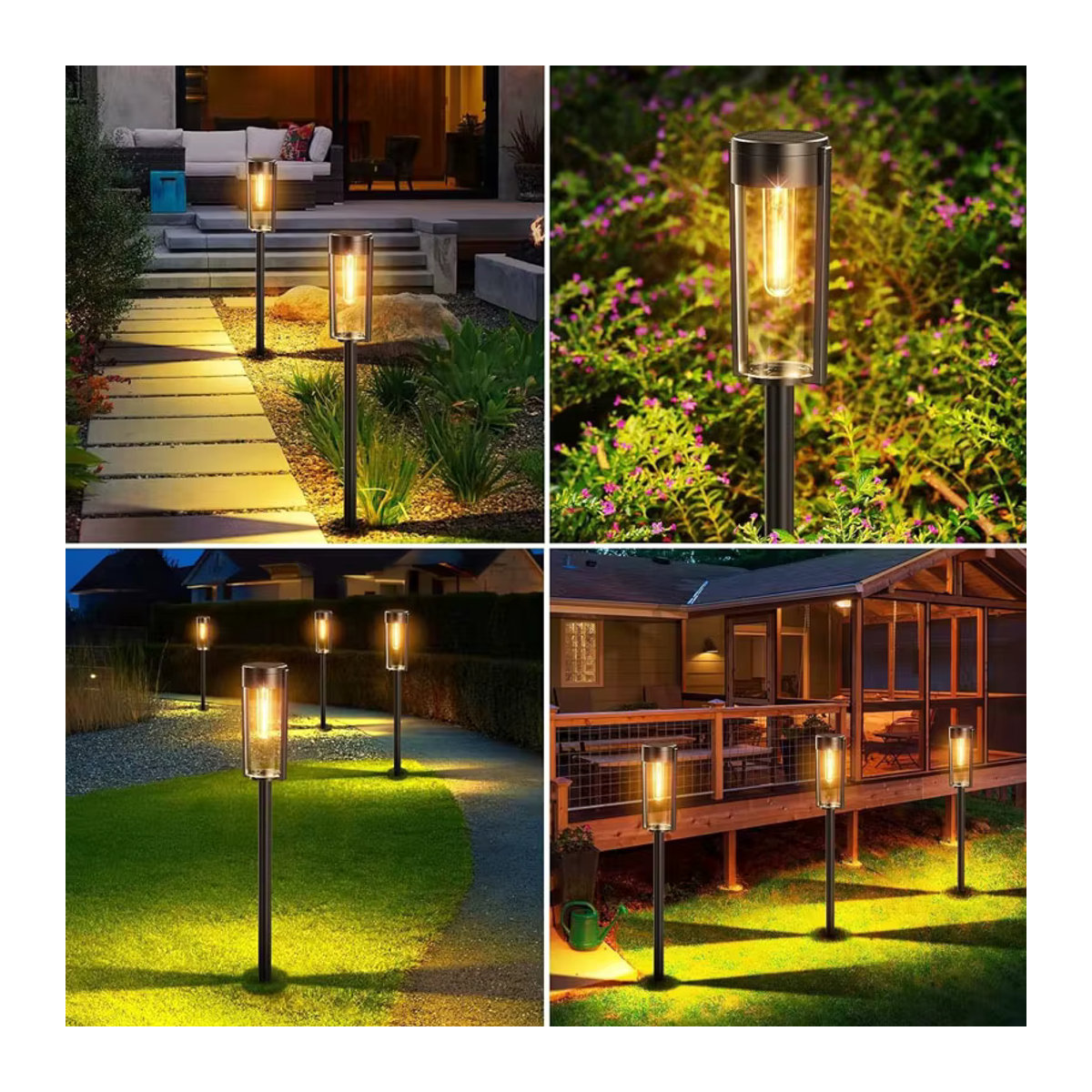 DOUWENXI Retro Solar Wegeleuchte Schwarz Warmweiß Wasserdicht für Garten und Hof - Bild 6