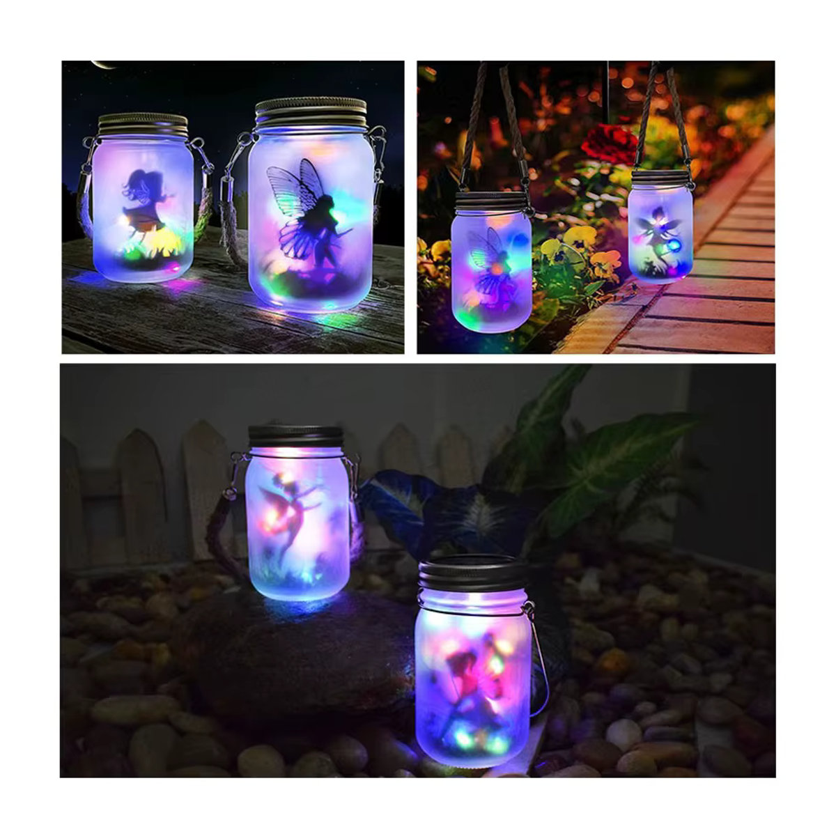 DOUWENXI Solar-Einmachglas-Lichterkette aus Glas in Weiß, IP65 wasserdichte Solarlaterne zur Außendekoration für Garten und Terrasse - Bild 5
