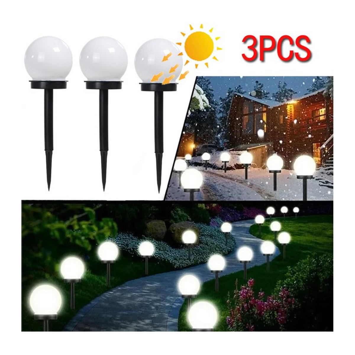 DOUWENXI Solar LED Gartenleuchten Set 3er Pack Runde Ball Lampen Schwarz Wasserdicht für Außenbereich und Rasen - Bild 1