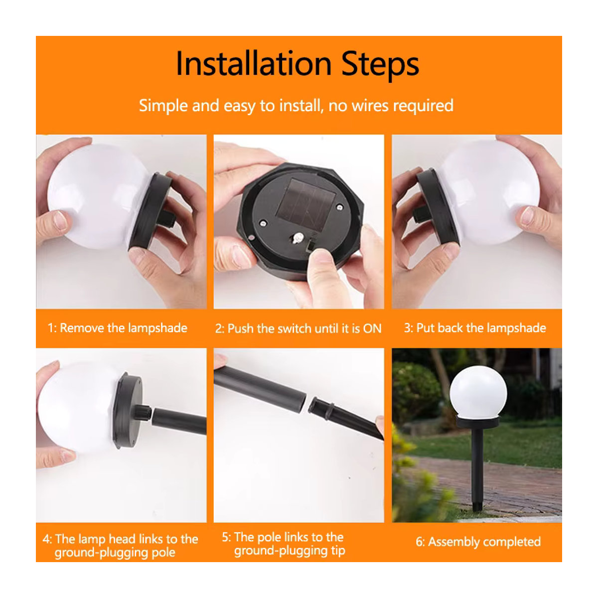 DOUWENXI Solar LED Gartenleuchten Set 3er Pack Runde Ball Lampen Schwarz Wasserdicht für Außenbereich und Rasen - Bild 4