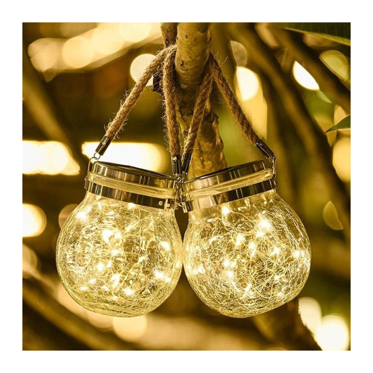 DOUWENXI Solar-Lichterkette aus gebrochenem Glas mit 30 LEDs, Bohemian Design, warmweiß und bunt, IP65 wasserdicht für Garten und Terrasse - Bild 1