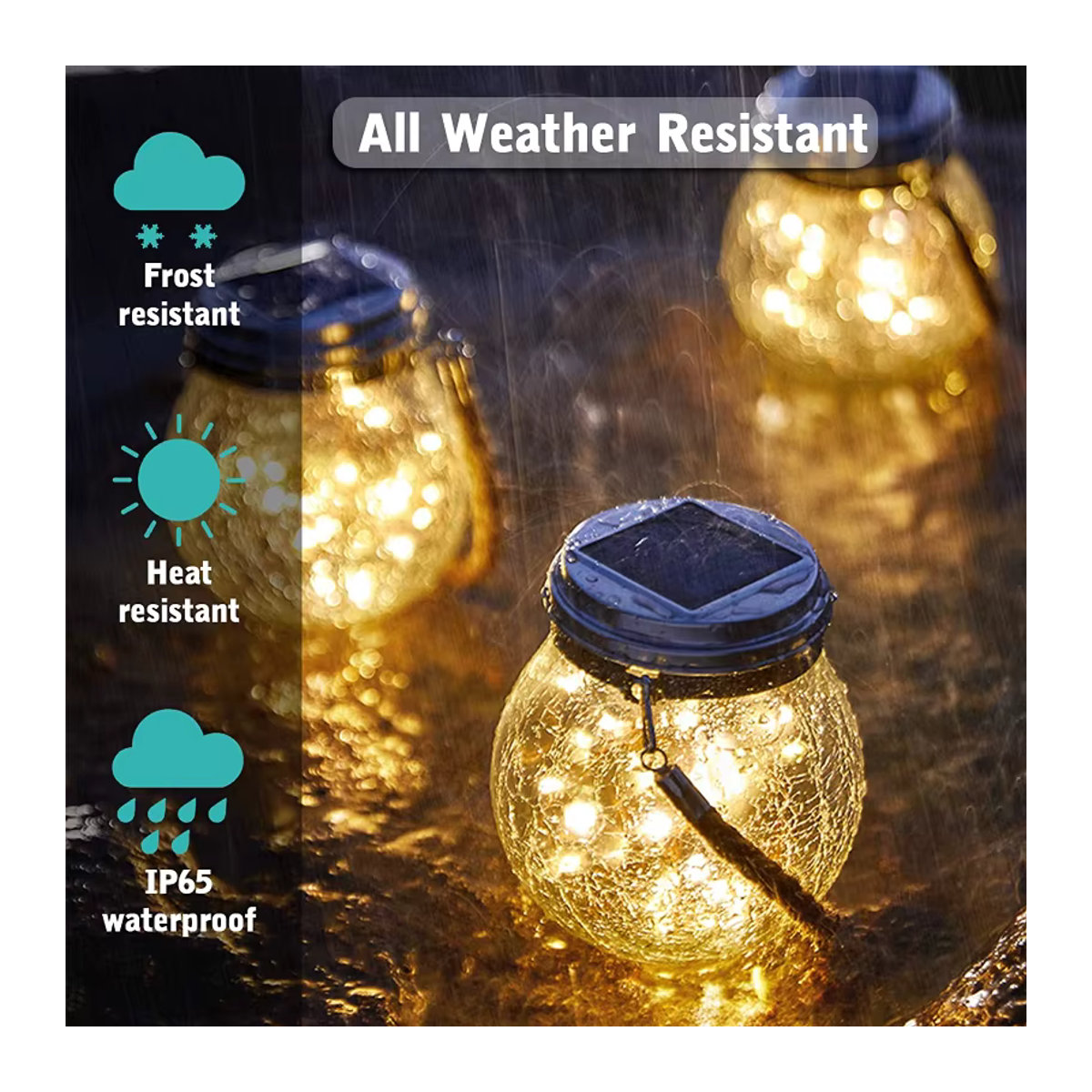 DOUWENXI Solar-Lichterkette aus gebrochenem Glas mit 30 LEDs, Bohemian Design, warmweiß und bunt, IP65 wasserdicht für Garten und Terrasse - Bild 4