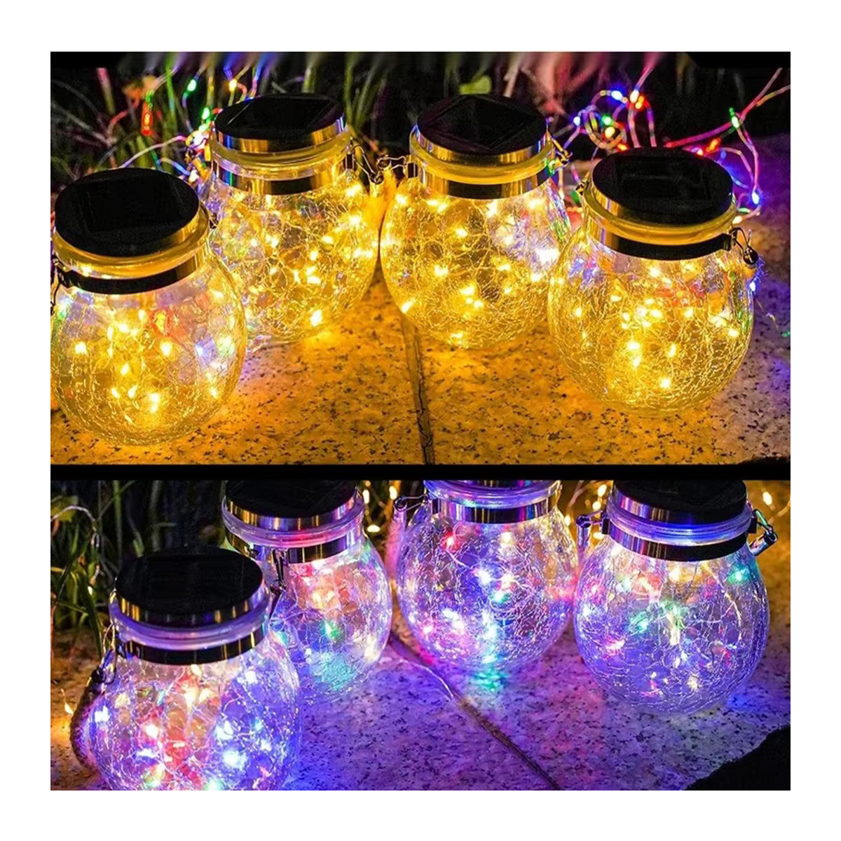 DOUWENXI Solar-Lichterkette aus gebrochenem Glas mit 30 LEDs, Bohemian Design, warmweiß und bunt, IP65 wasserdicht für Garten und Terrasse - Bild 5