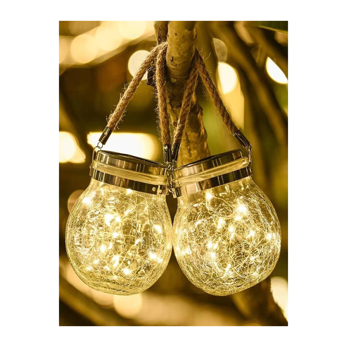 DOUWENXI Solar-Lichterkette aus gebrochenem Glas mit 30 LEDs, Bohemian Design, warmweiß und bunt, IP65 wasserdicht für Garten und Terrasse - Bild 6