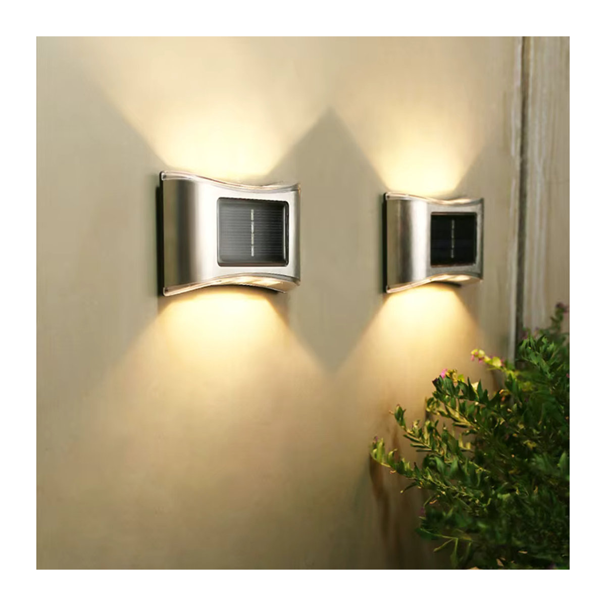 DOUWENXI Solar Wandleuchte aus Edelstahl mit 6 LED für Up/Down Beleuchtung im modernen Design - Bild 3