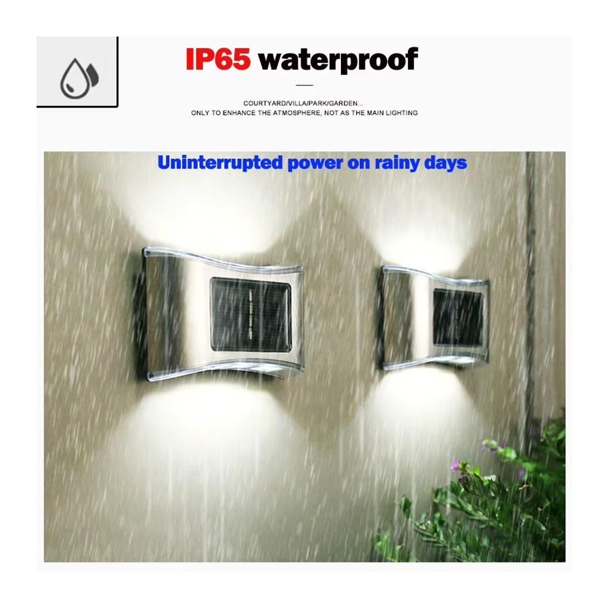 DOUWENXI Solar Wandleuchte aus Edelstahl mit 6 LED für Up/Down Beleuchtung im modernen Design - Bild 5