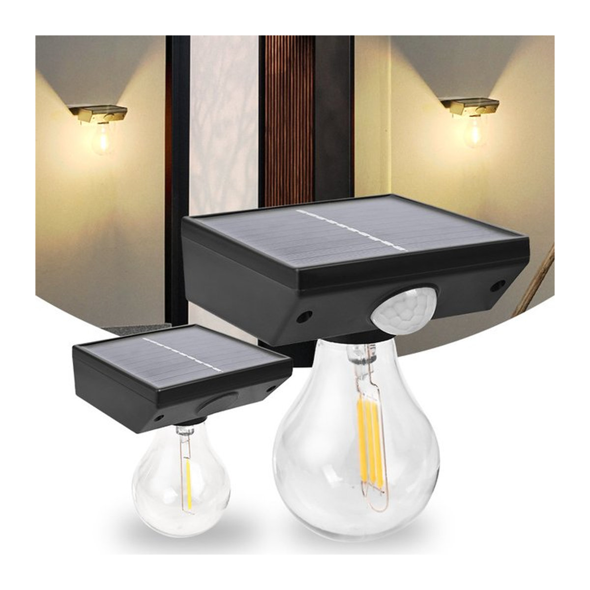 DOUWENXI Solar-Wandleuchte LED im Retro-Design mit Sensor für Außenbereich, Schwarz - Bild 1