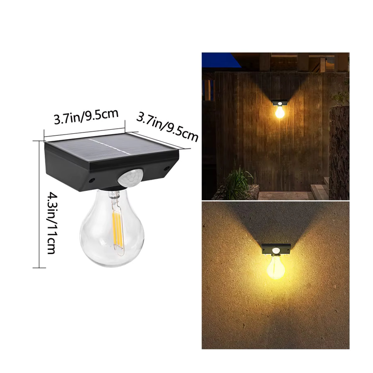 DOUWENXI Solar-Wandleuchte LED im Retro-Design mit Sensor für Außenbereich, Schwarz - Bild 2