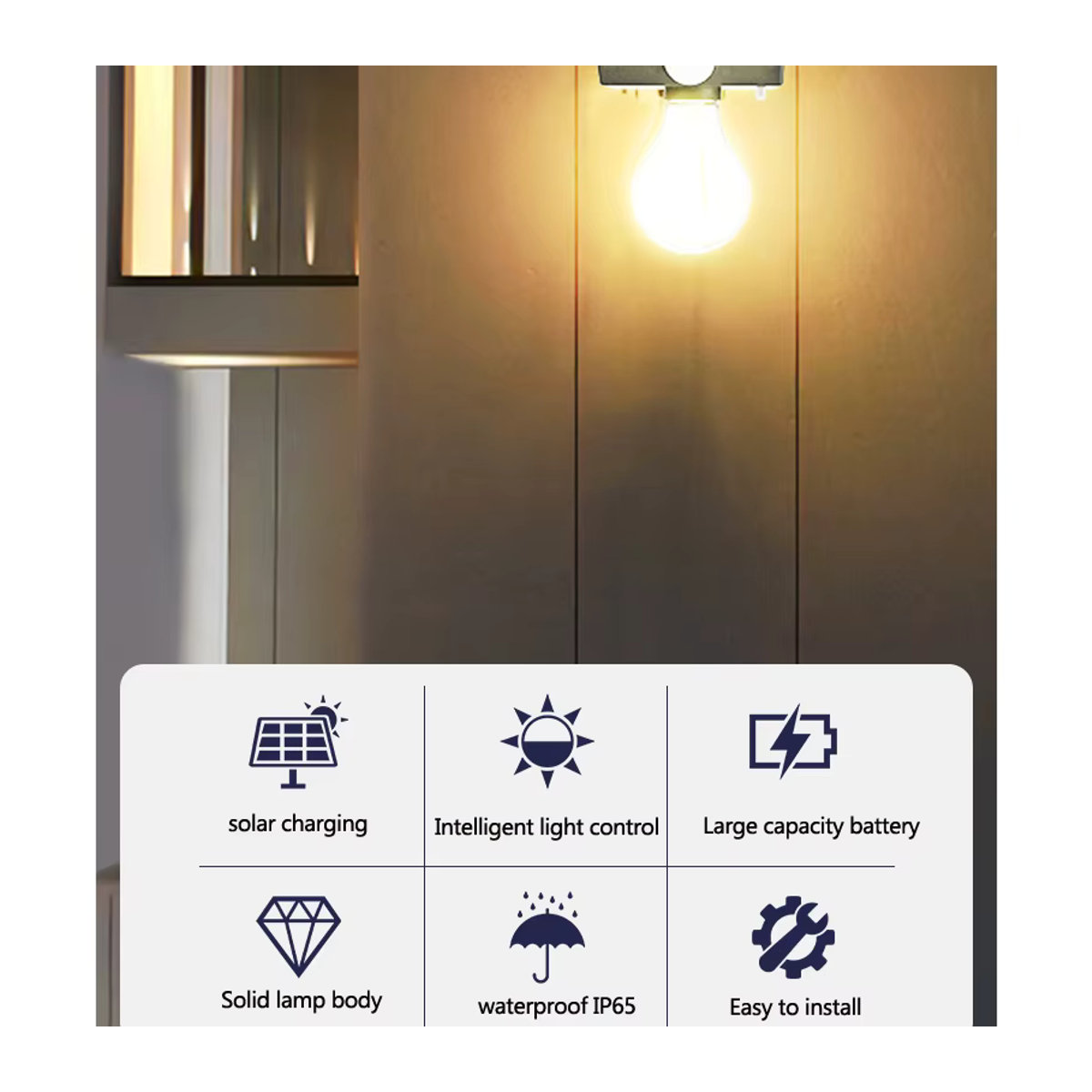 DOUWENXI Solar-Wandleuchte LED im Retro-Design mit Sensor für Außenbereich, Schwarz - Bild 4